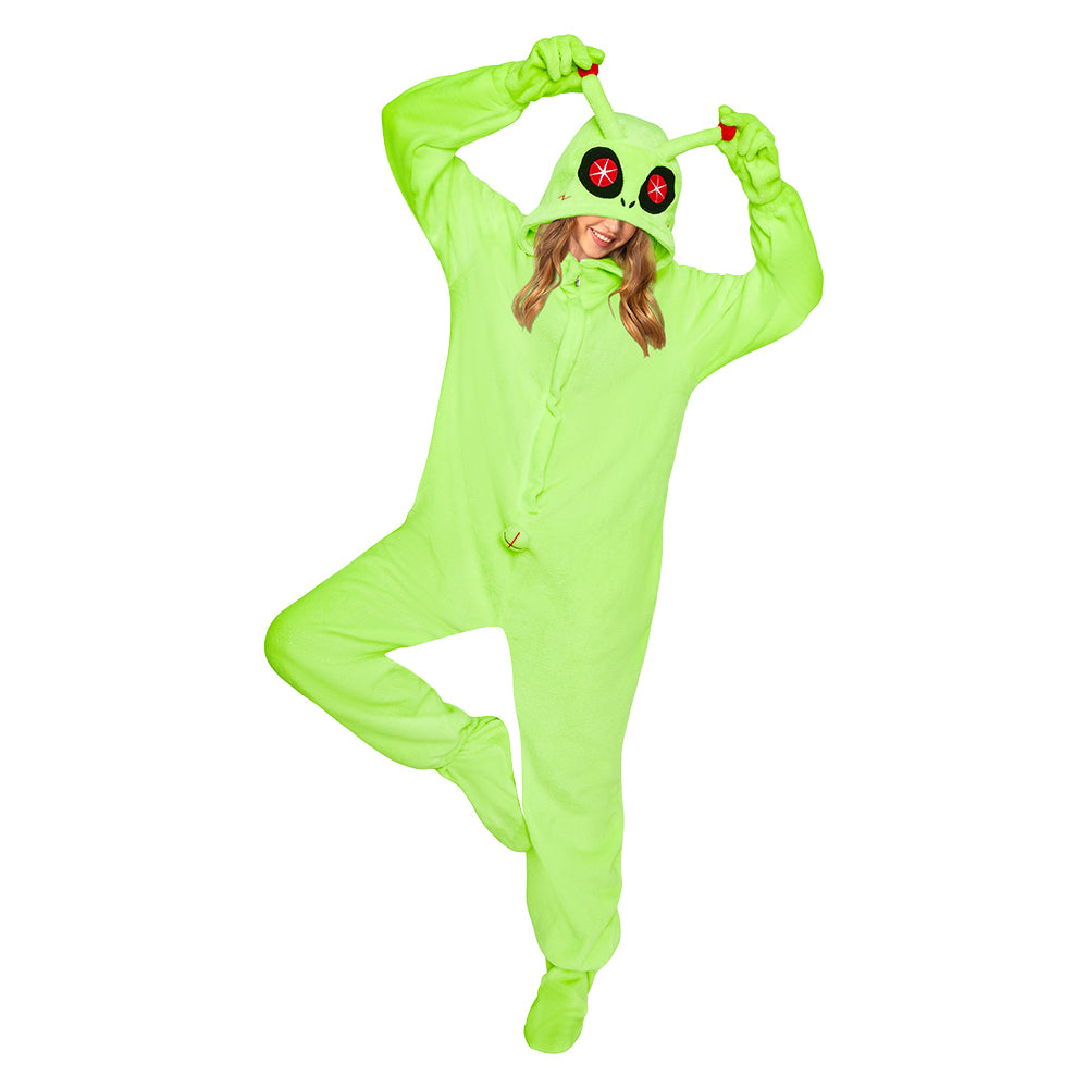 OLAOLA Green Alien Pajamas Animals Onesie Plush Warm Home One Piece Homewear For Adult Sleepwear Halloween Party Suit