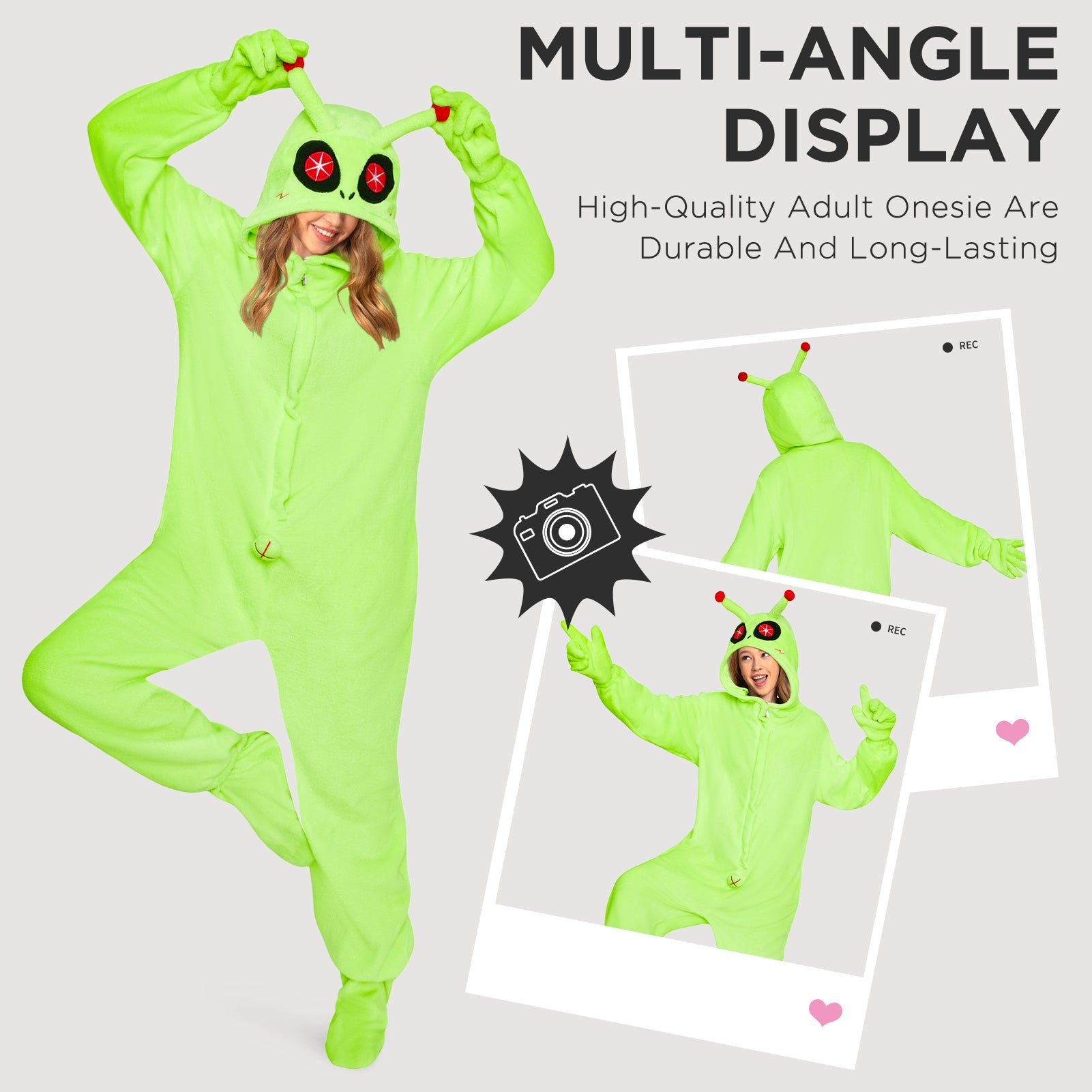 OLAOLA Green Alien Pajamas Animals Onesie Plush Warm One Piece Homewear For Adult Sleepwear Halloween Party Suit
