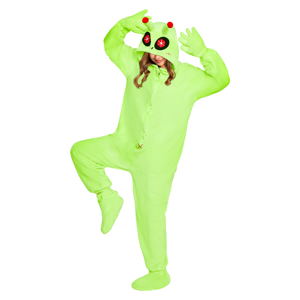 OLAOLA Green Alien Pajamas Animals Onesie Plush Warm Home One Piece Homewear For Adult Sleepwear Halloween Party Suit
