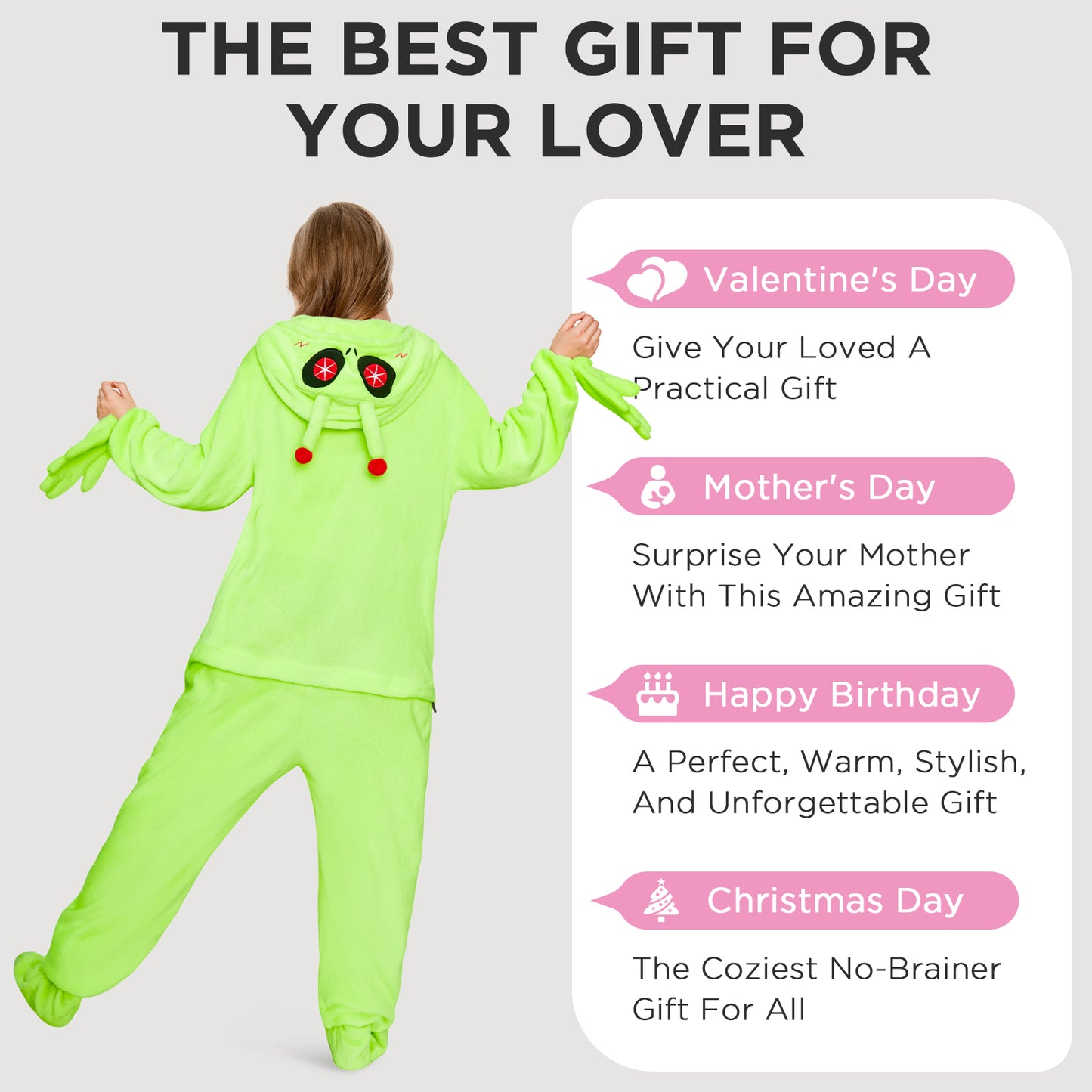 OLAOLA Green Alien Pajamas Animals Onesie Plush Warm One Piece Homewear For Adult Sleepwear Halloween Party Suit