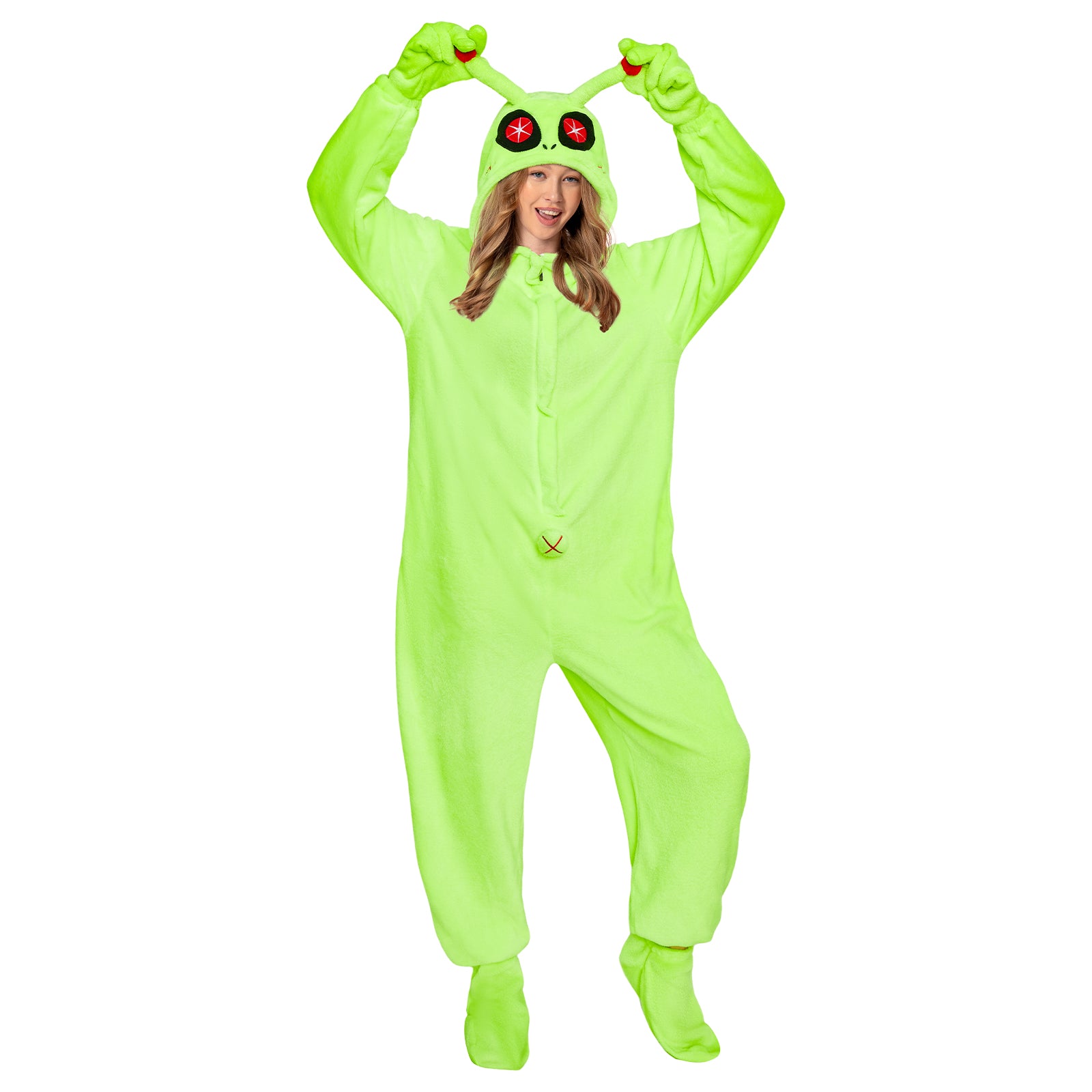 OLAOLA Green Alien Pajamas Animals Onesie Plush Warm One Piece Homewear For Adult Sleepwear Halloween Party Suit