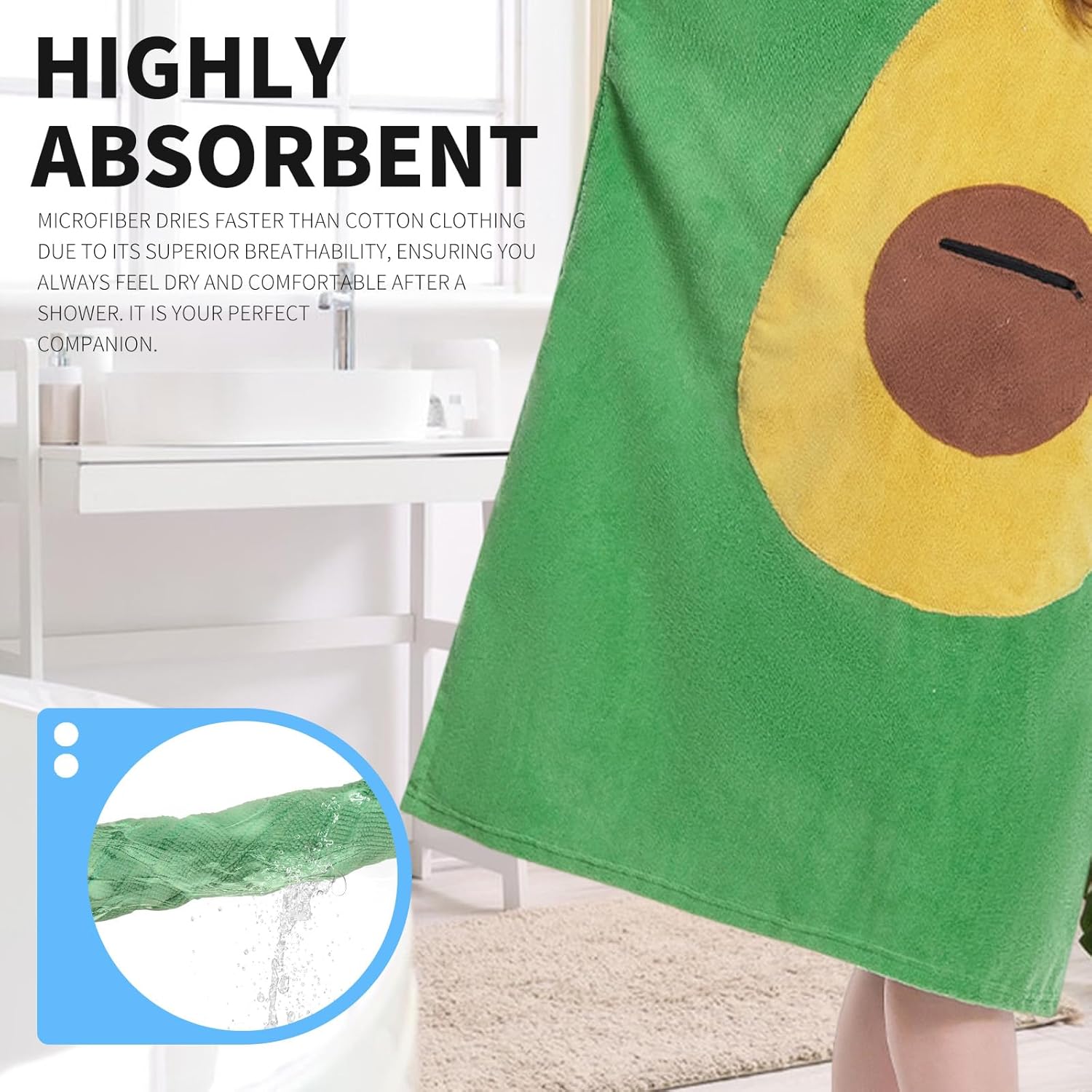 OLAOLA Green Avocado Beach Towels Surf Poncho Changing Towel Swim Robe Quick Dry Terry Cloth Cover-Up Hood Blanket Outdoor