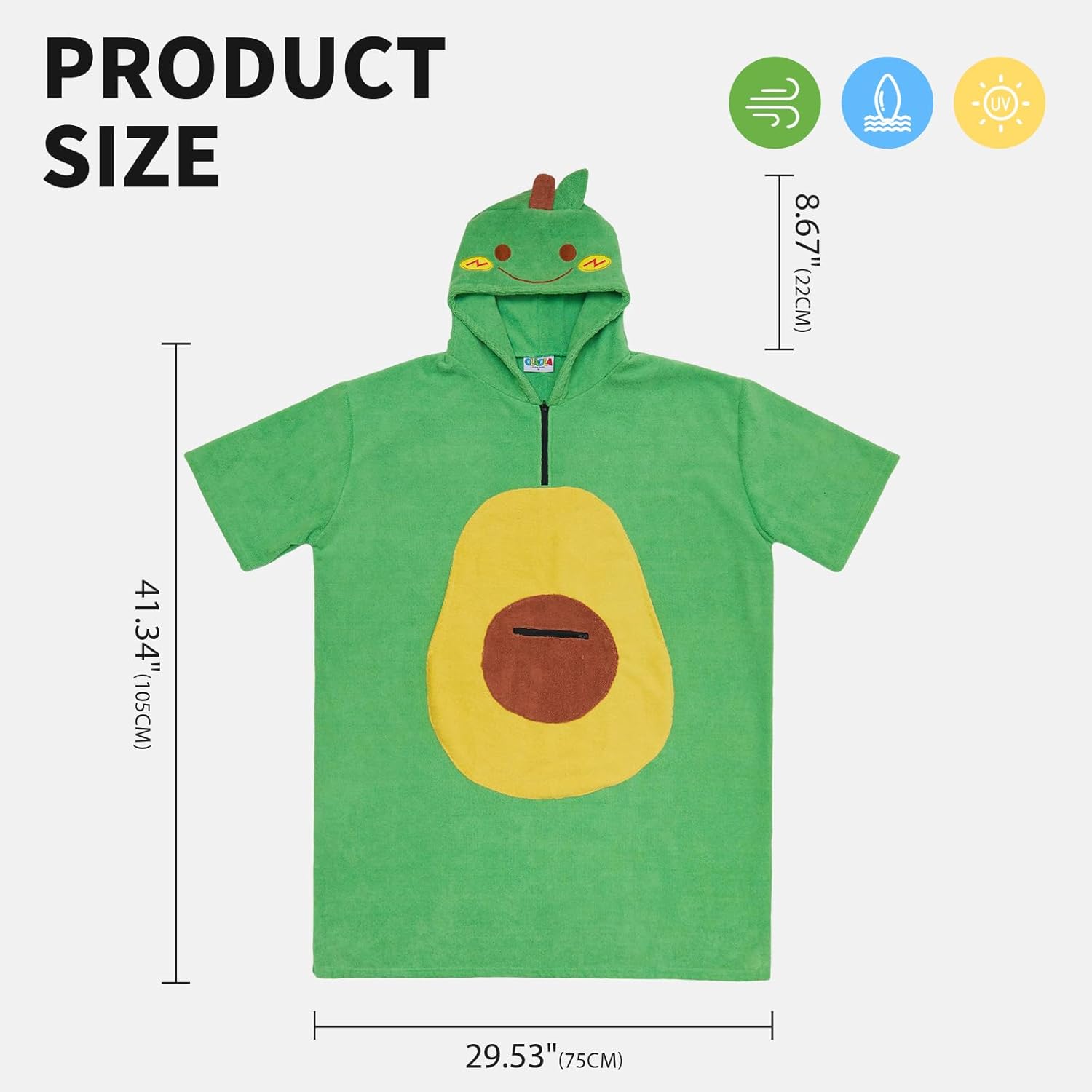 OLAOLA Green Avocado Beach Towels Surf Poncho Changing Towel Swim Robe Quick Dry Terry Cloth Cover-Up Hood Blanket Outdoor