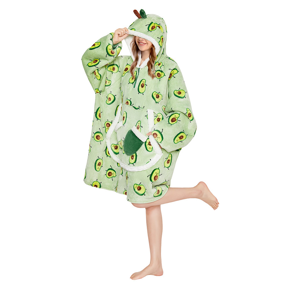 OLAOLA Green Avocado Printed Wearable Blanket Hoodie Food Onesie Oversized Soft Homwear With Giant Pocket For Adult