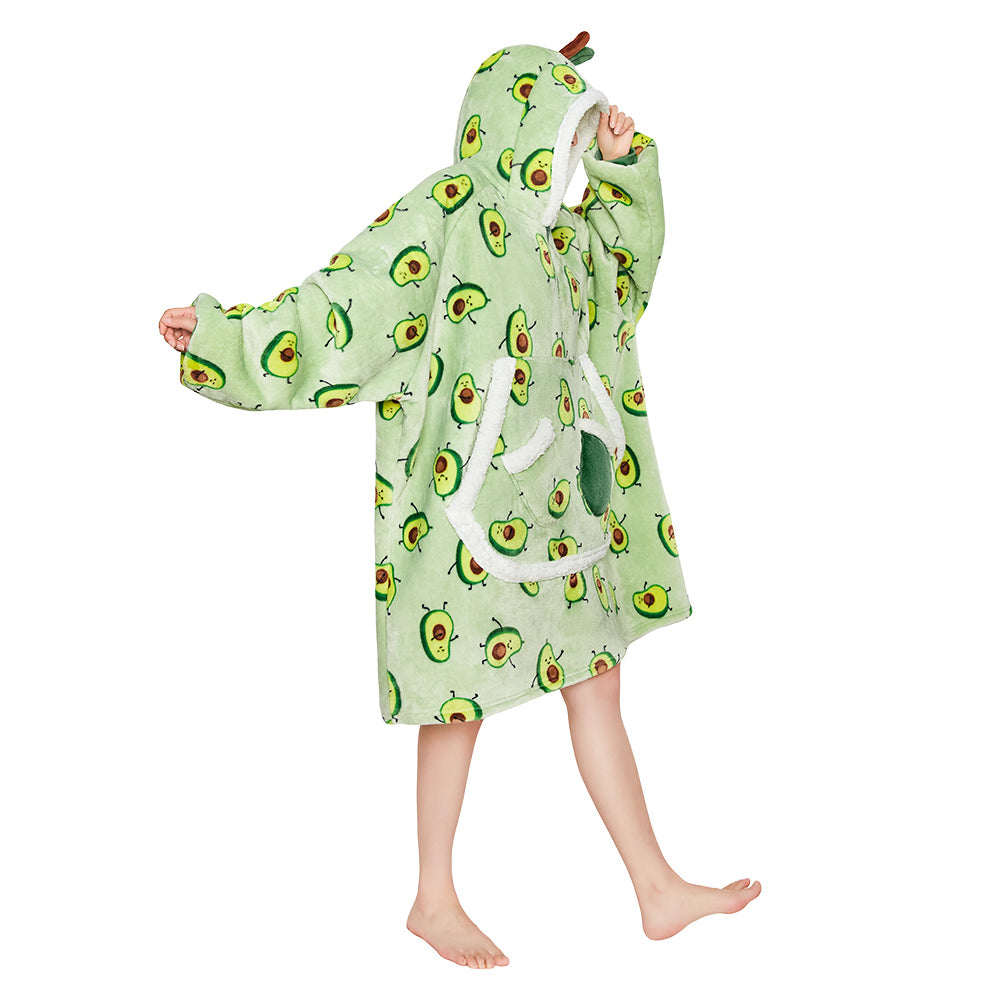OLAOLA Green Avocado Printed Wearable Blanket Hoodie Food Onesie Oversized Soft Homwear With Giant Pocket For Adult