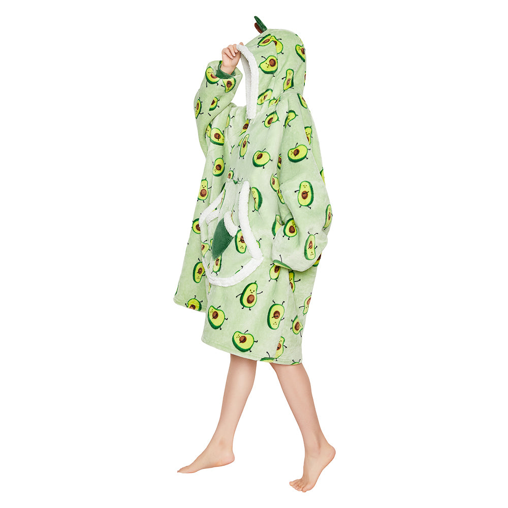 OLAOLA Green Avocado Printed Wearable Blanket Hoodie Food Onesie Oversized Soft Homwear With Giant Pocket For Adult