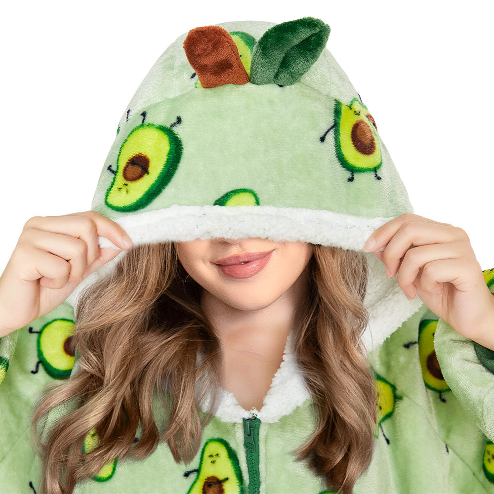 OLAOLA Green Avocado Printed Wearable Blanket Hoodie Food Onesie Oversized Soft Homwear With Giant Pocket For Adult