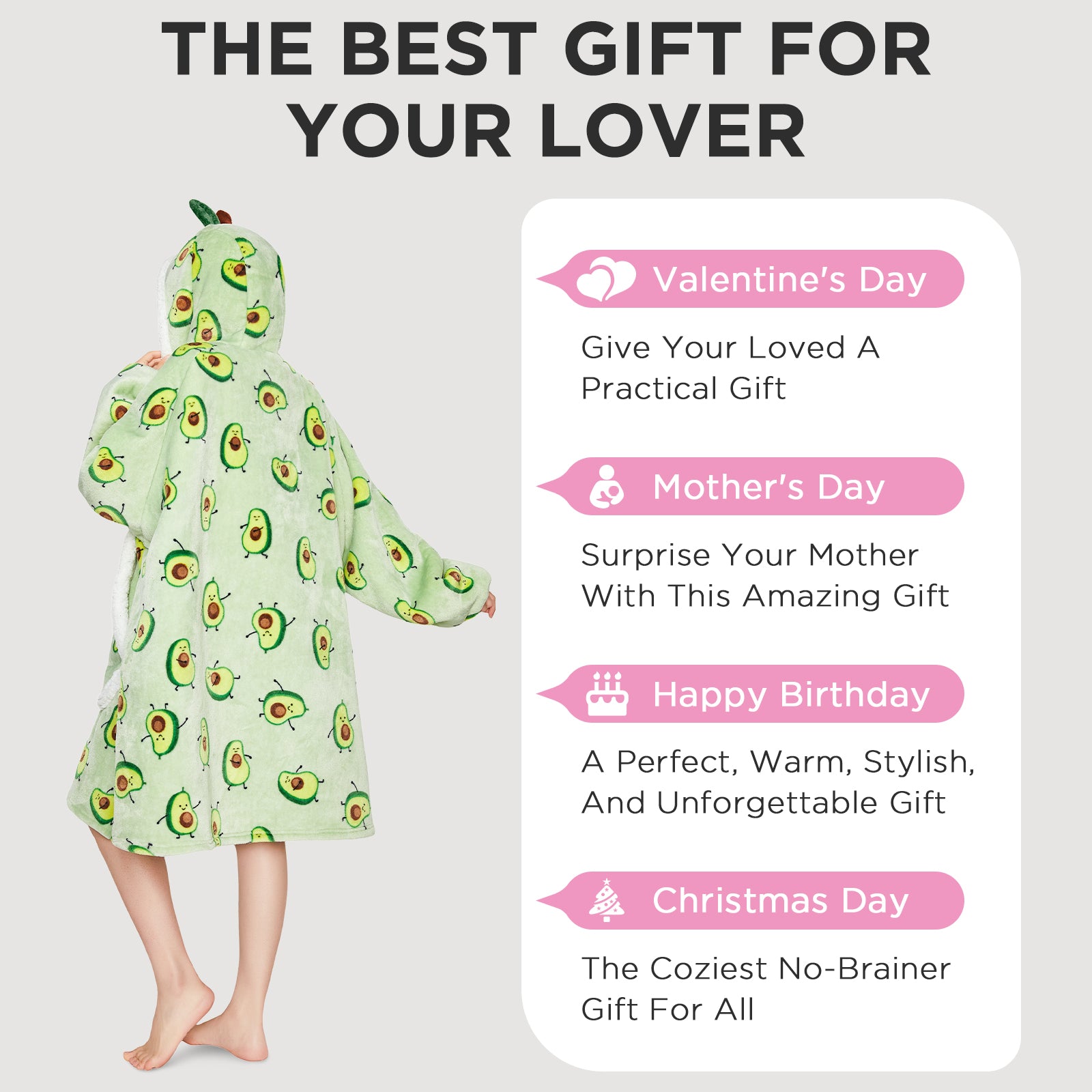 OLAOLA Green Avocado Printed Wearable Blanket Hoodie Food Onesie Oversized Soft Homwear With Giant Pocket For Adult