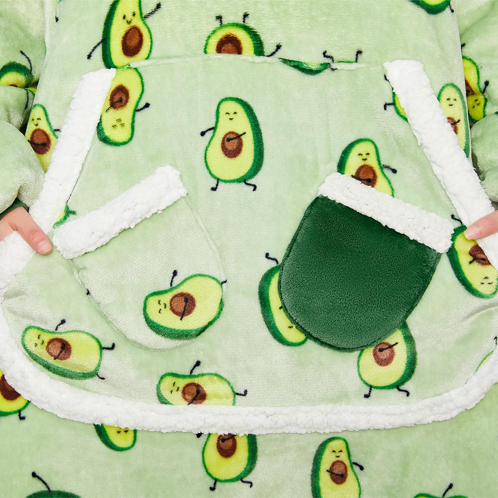OLAOLA Green Avocado Printed Wearable Blanket Hoodie Food Onesie Oversized Soft Homwear With Giant Pocket For Adult