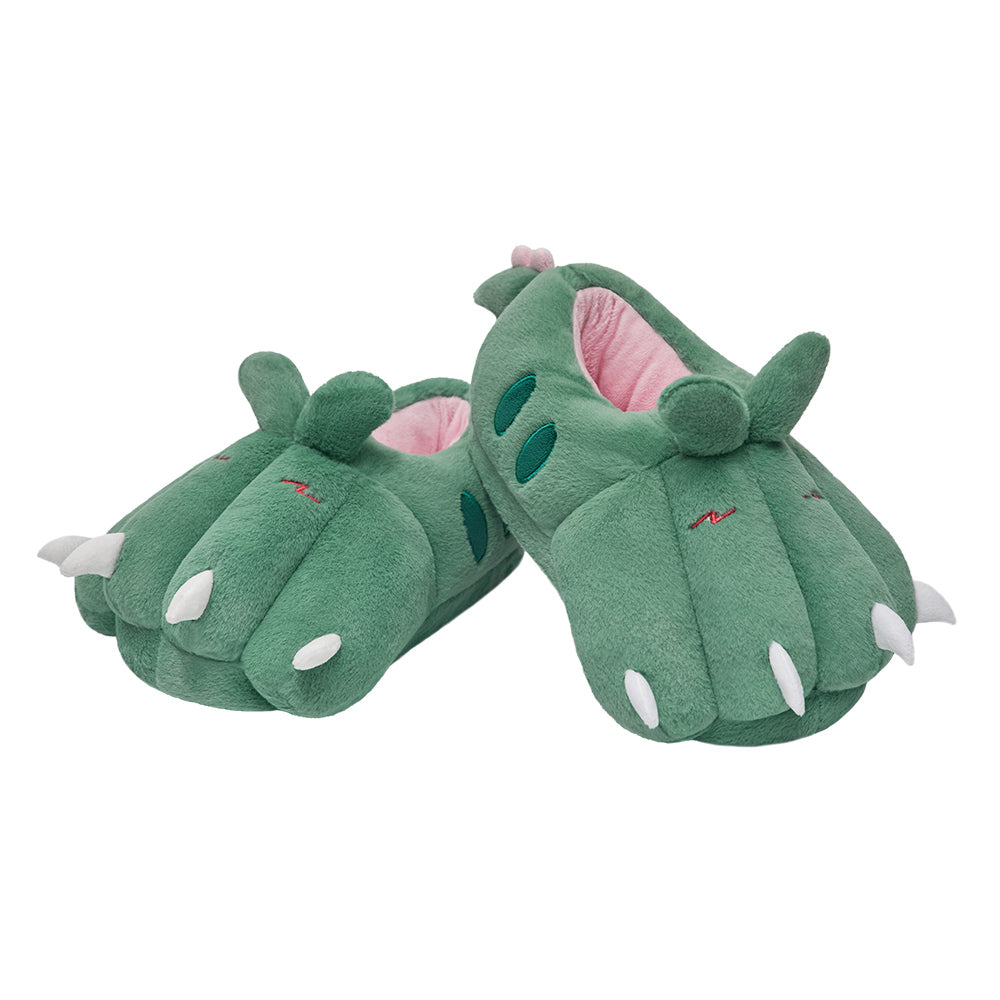 OLAOLA Green Dinosaur Paw Slippers Warm Plush Animal Indoor Non-slip Home Fluffy Thick Bottom Shoes Gifts For Birthday Christmas