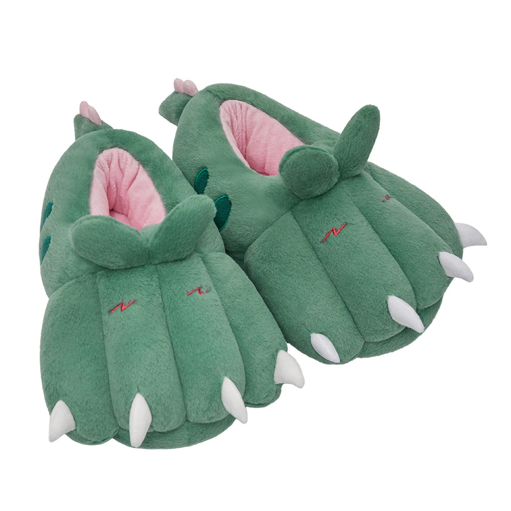 OLAOLA Green Dinosaur Paw Slippers Warm Plush Animal Indoor Non-slip Home Fluffy Thick Bottom Shoes Gifts For Birthday Christmas