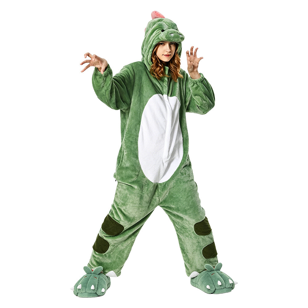OLAOLA Green Dinosaur Paw Slippers Warm Plush Animal Indoor Non-slip Home Fluffy Thick Bottom Shoes Gifts For Birthday Christmas