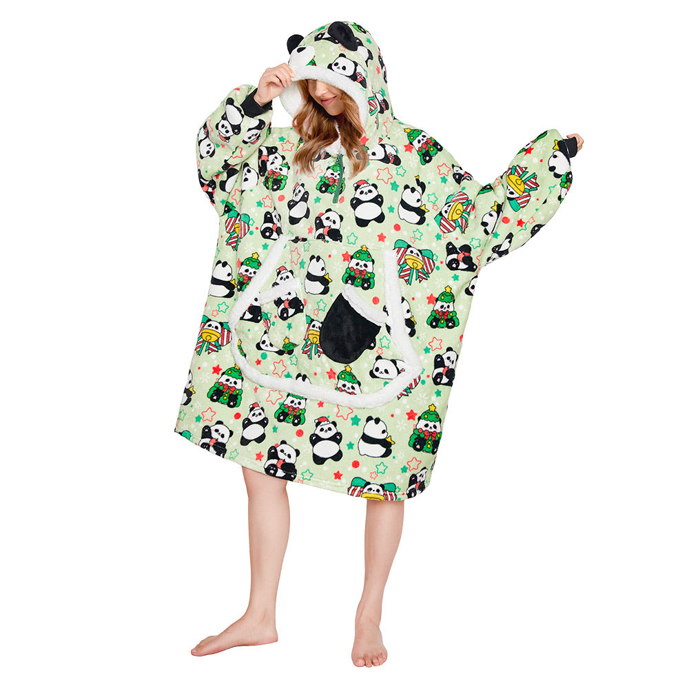 OLAOLA Green Panda Wearable Blanket Hoodie Animals Onesie Oversized Soft Homwear With Giant Pocket For Adult