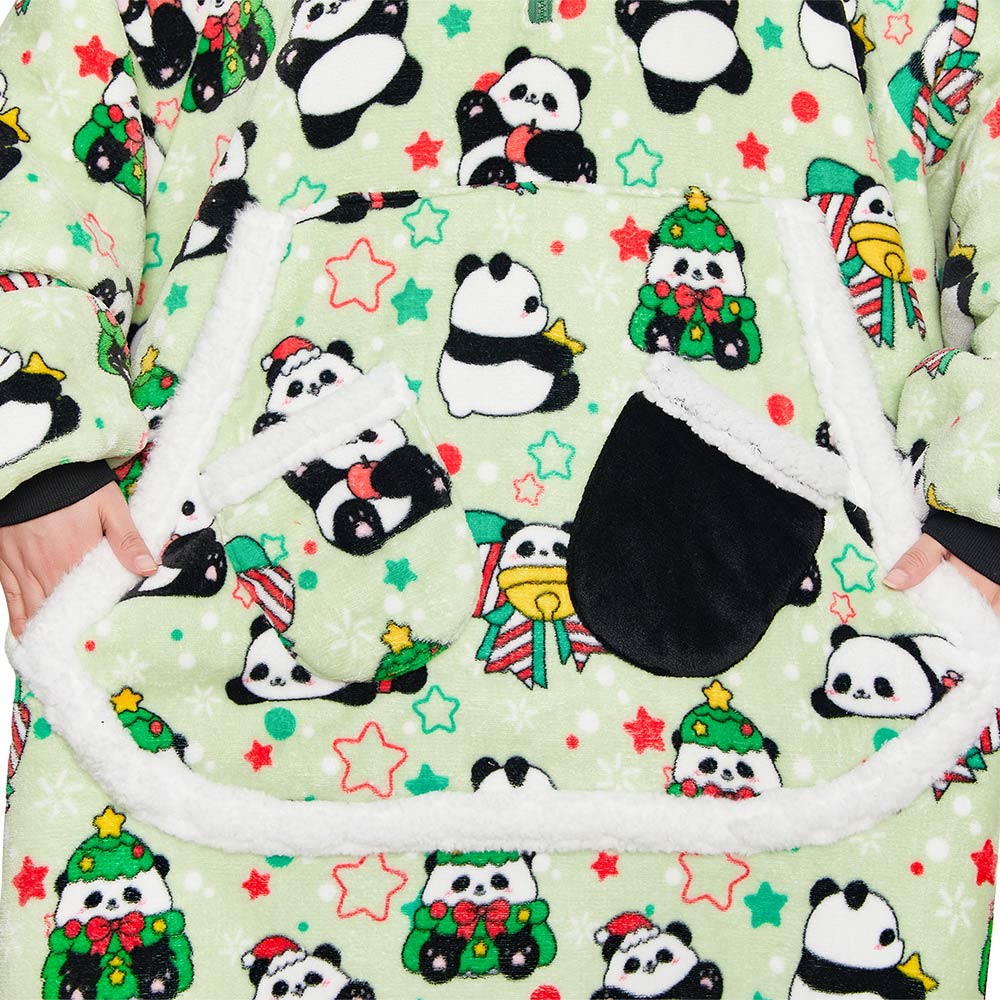 OLAOLA Green Panda Wearable Blanket Hoodie Animals Onesie Oversized Soft Homwear With Giant Pocket For Adult