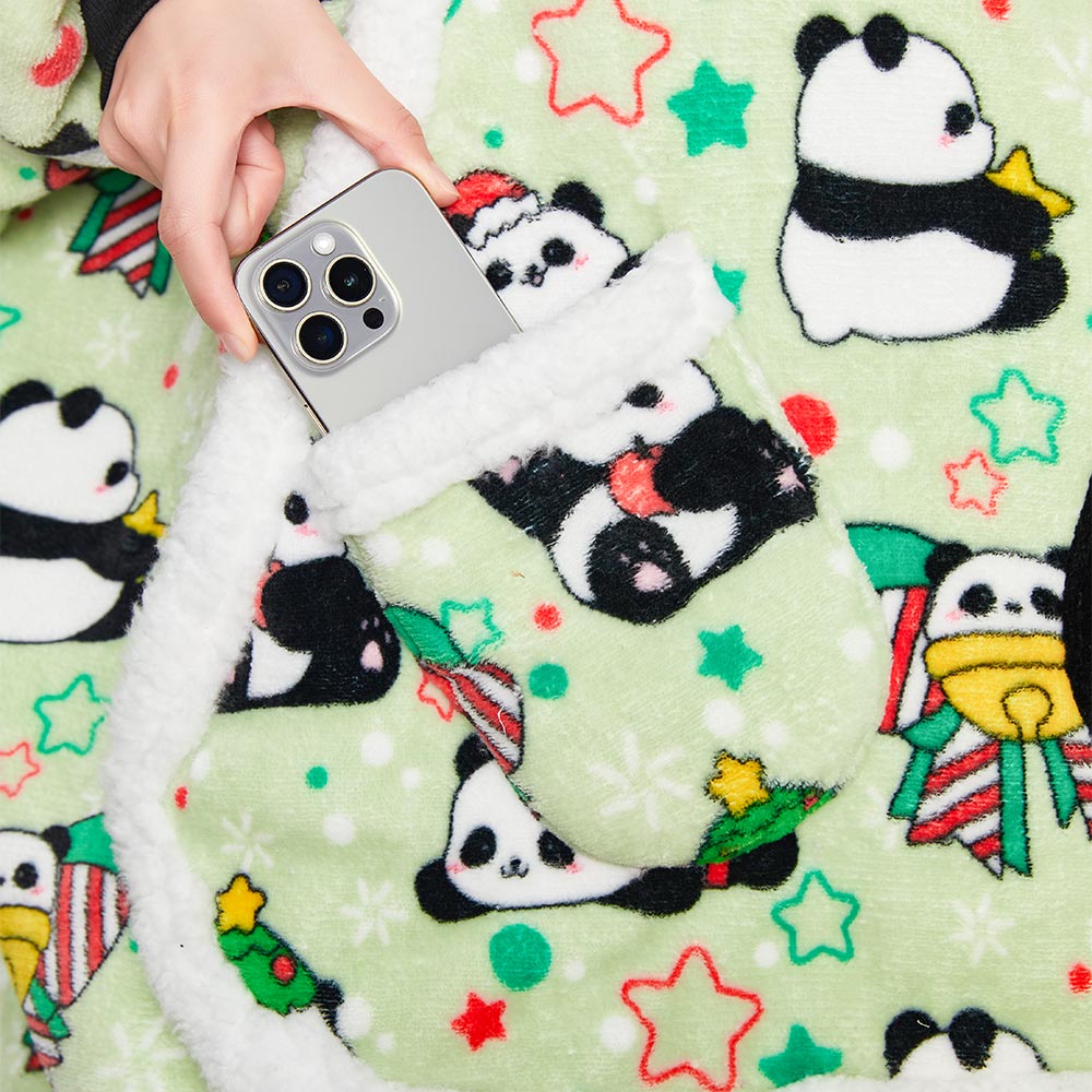 OLAOLA Green Panda Wearable Blanket Hoodie Animals Onesie Oversized Soft Homwear With Giant Pocket For Adult