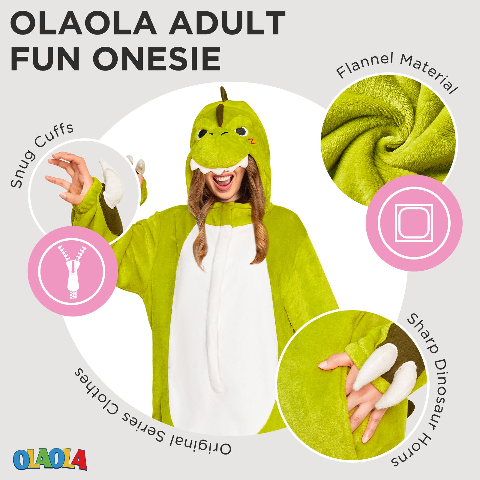 OLAOLA Green Tyrannosaurus Rex Pajamas Unisex Adult Dinosaur Plush Animals Onesie Sleepwear Halloween Costume