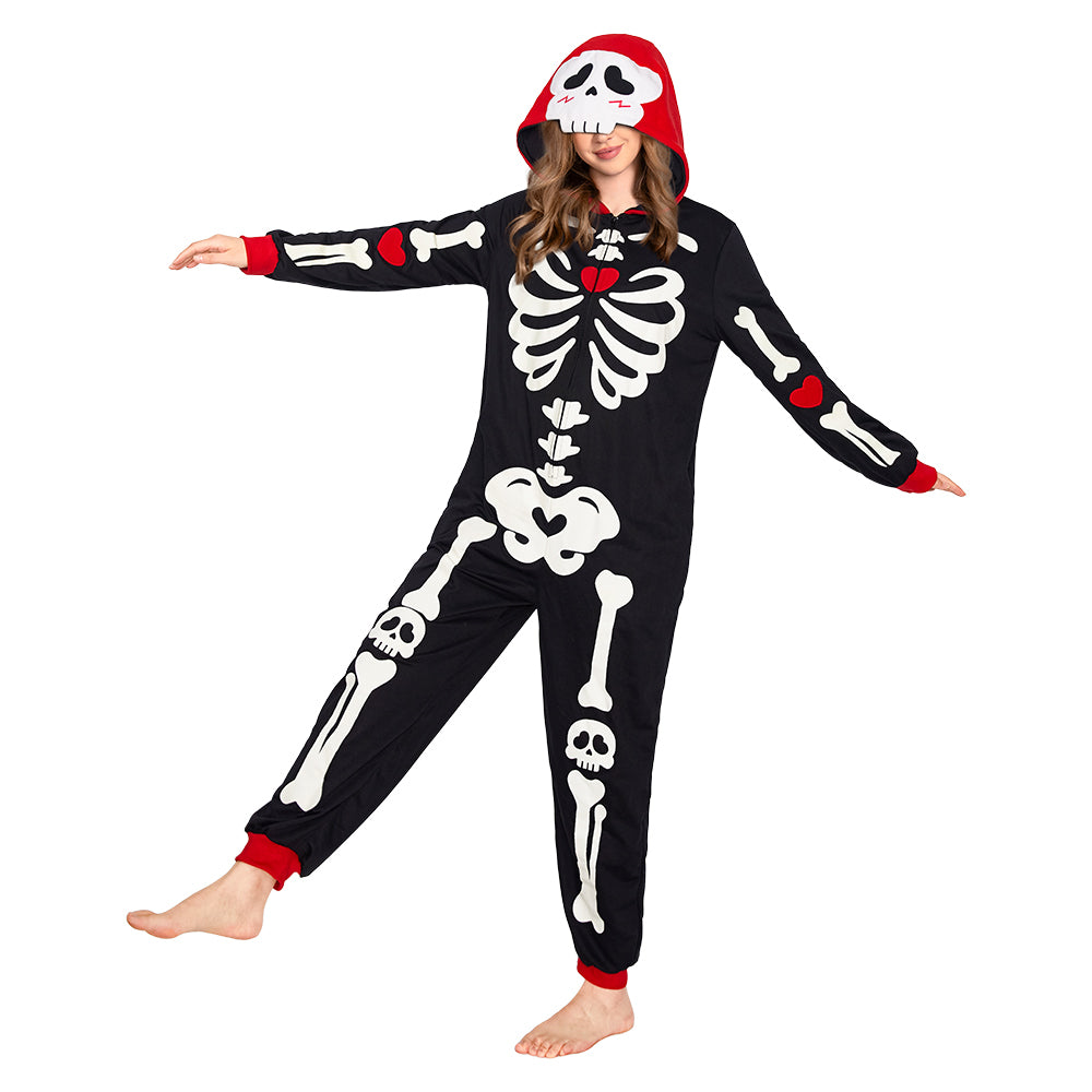 OLAOLA Halloween Skeleton Glow In The Dark Pajamas Plush Animal Onesie Adult Soft Skull Sleepwear Carnival Party Suit