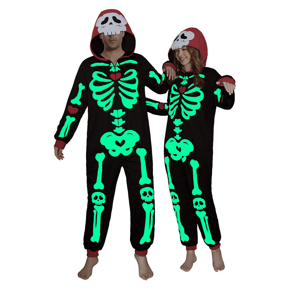 OLAOLA Halloween Skeleton Glow In The Dark Pajamas Plush Animal Onesie Adult Soft Skull Sleepwear Carnival Party Suit