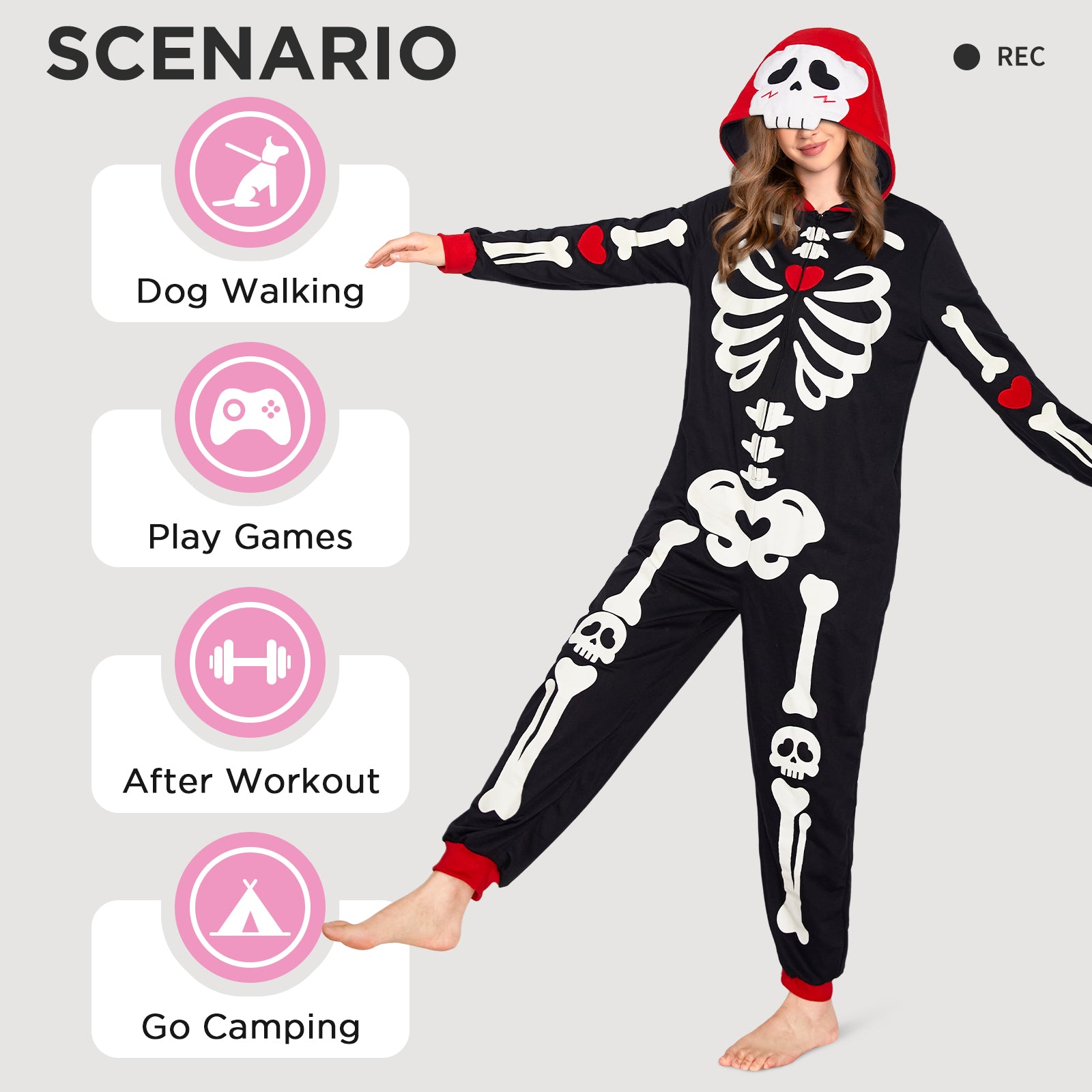 OLAOLA Halloween Skeleton Glow In The Dark Pajamas Plush Animal Onesie Adult Soft Skull Sleepwear Carnival Party Suit