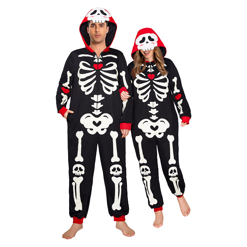 OLAOLA Halloween Skeleton Glow In The Dark Pajamas Plush Animal Onesie Adult Soft Skull Sleepwear Carnival Party Suit