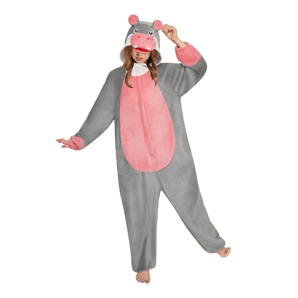 OLAOLA Hippopotamus Animals Onesie Soft Hippo Loungewear Cozy Winter Unisex Adult One Piece Pajamas Halloween Costume