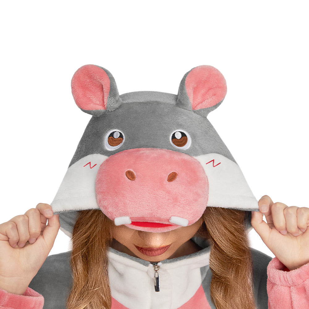 OLAOLA Hippopotamus Animals Onesie Soft Hippo Loungewear Cozy Winter Unisex Adult One Piece Pajamas Halloween Costume