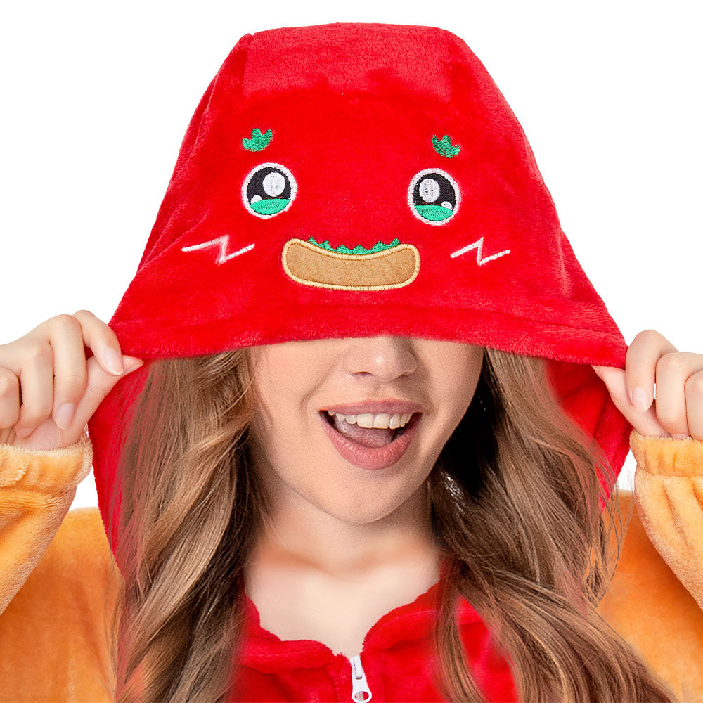 OLAOLA Hot Dog Pajamas Food Onesie Plush Warm Home One Piece Homewear For Adult Halloween Sleepwear Party