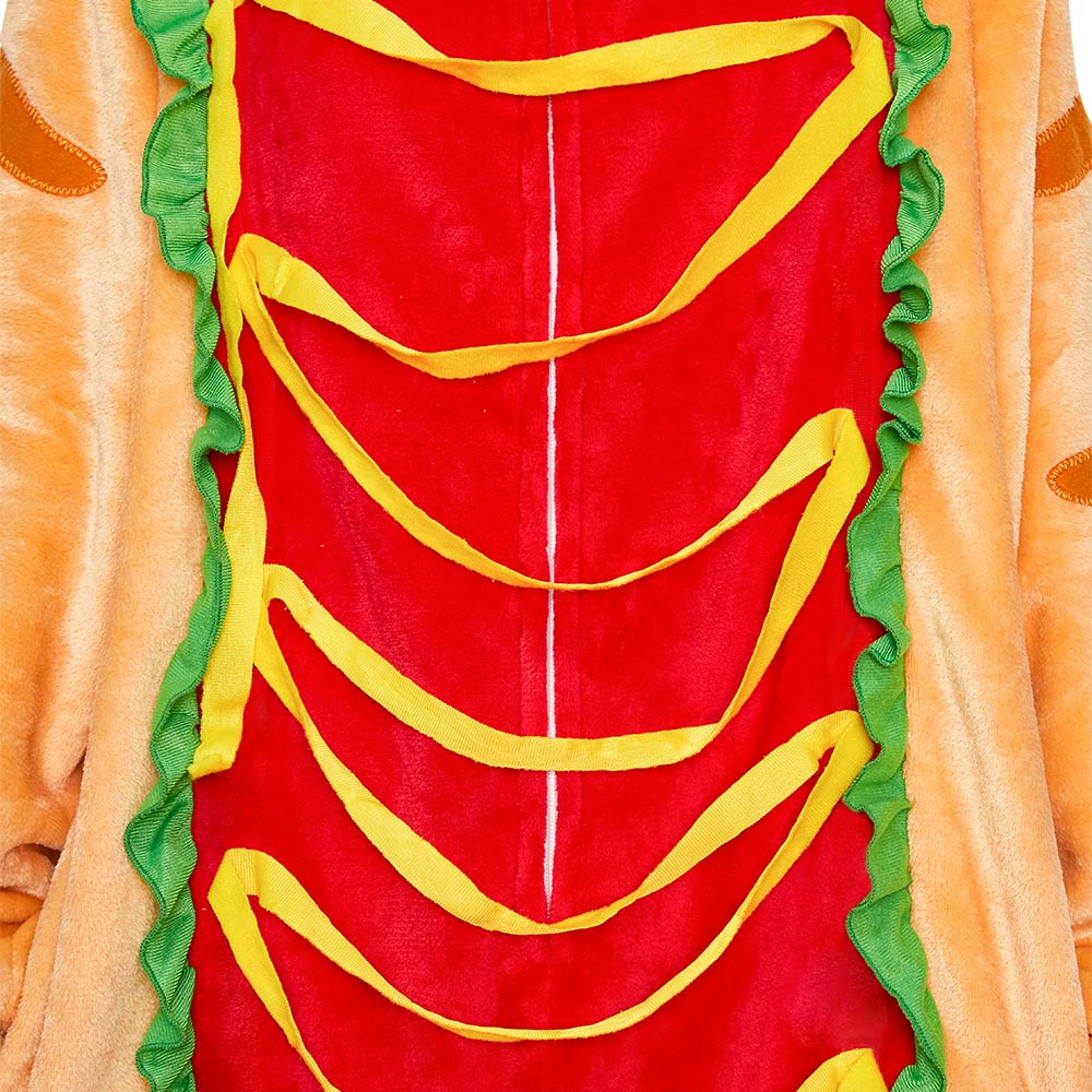 OLAOLA Hot Dog Pajamas Food Onesie Plush Warm Home One Piece Homewear For Adult Halloween Sleepwear Party