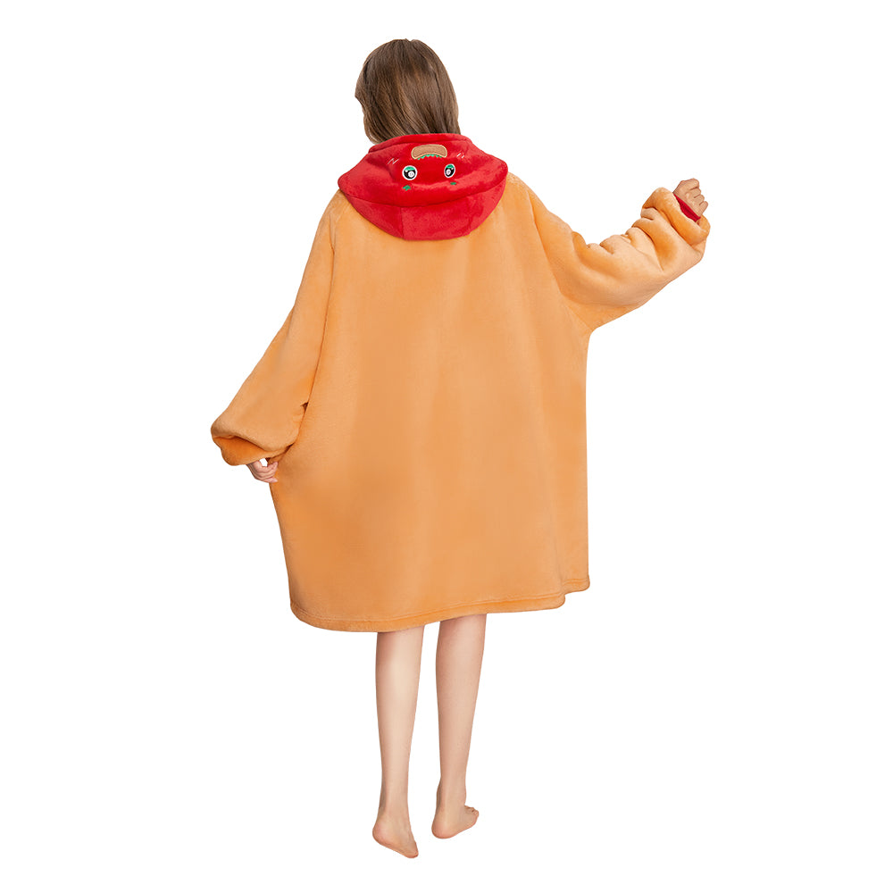 OLAOLA Hot Dog Wearable Blanket Hoodie Food Onesie Oversized Soft Homewear With Pocket For Adult Unisex Halloween Christmas Costume