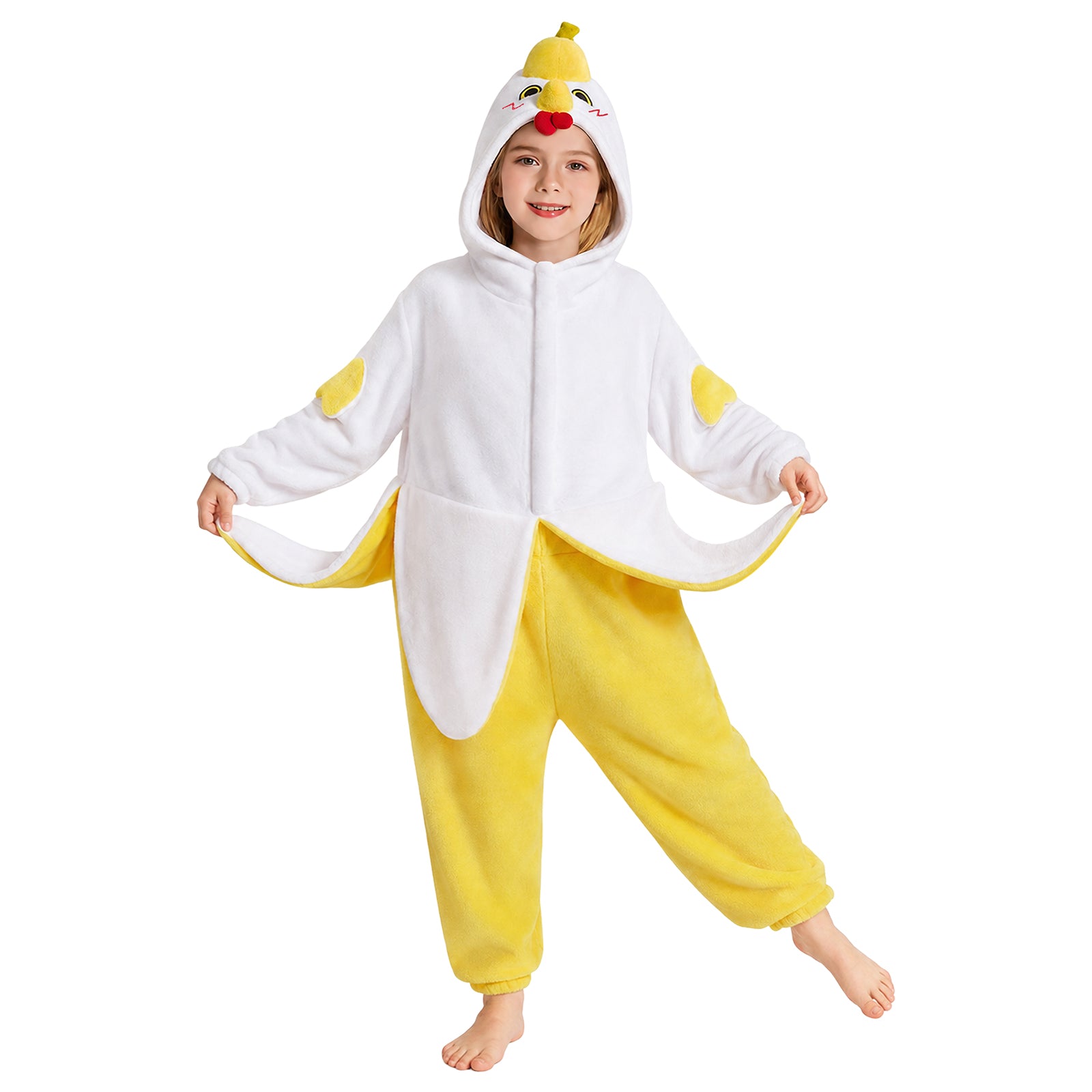 OLAOLA Kids Banana Chicken Animal Onesie Cozy Flannel Pajamas Plush One Piece Childen Cosplay Sleepwear Halloween Christmas Costume