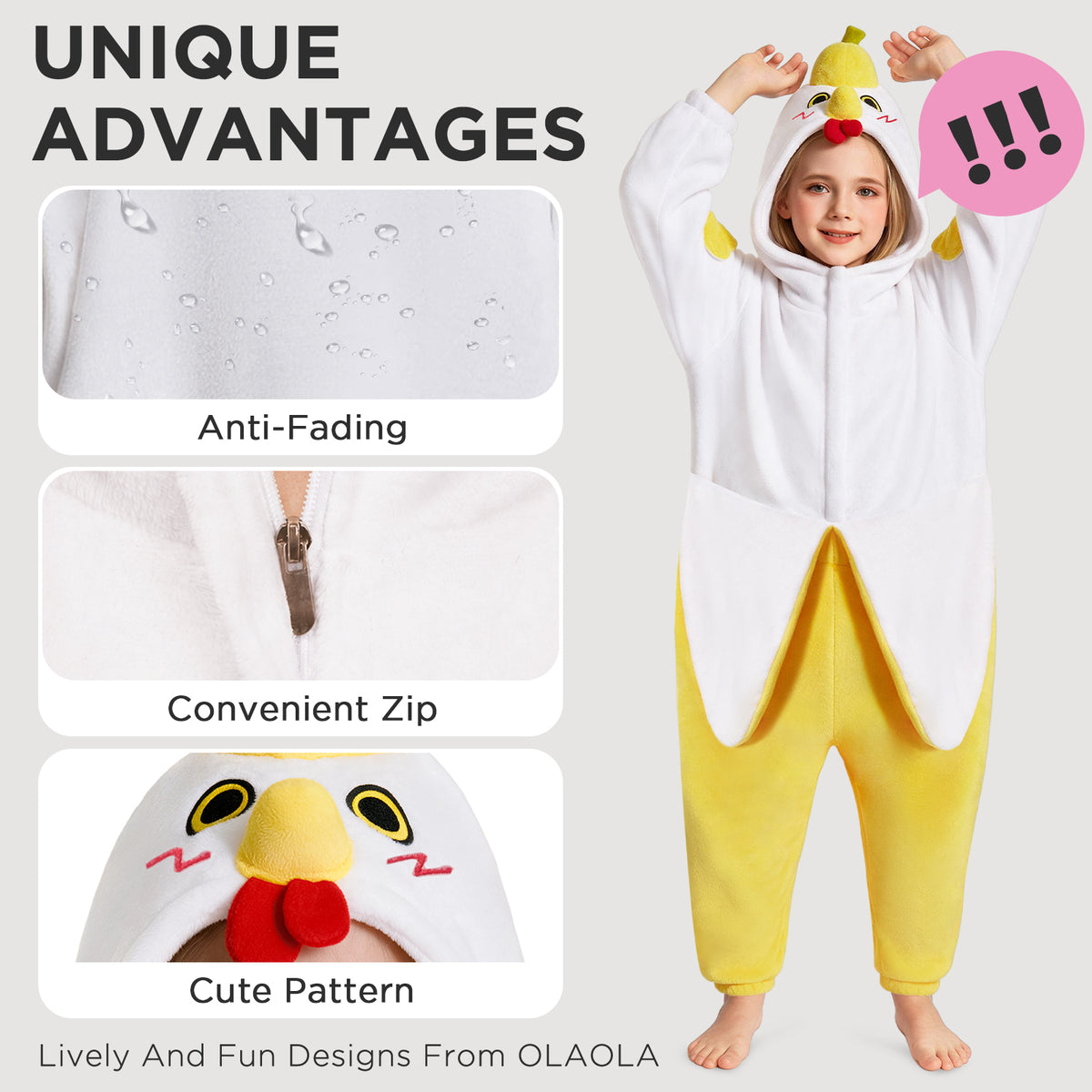 OLAOLA Kids Banana Chicken Animal Onesie Cozy Flannel Pajamas Plush One Piece Childen Cosplay Sleepwear Halloween Christmas Costume