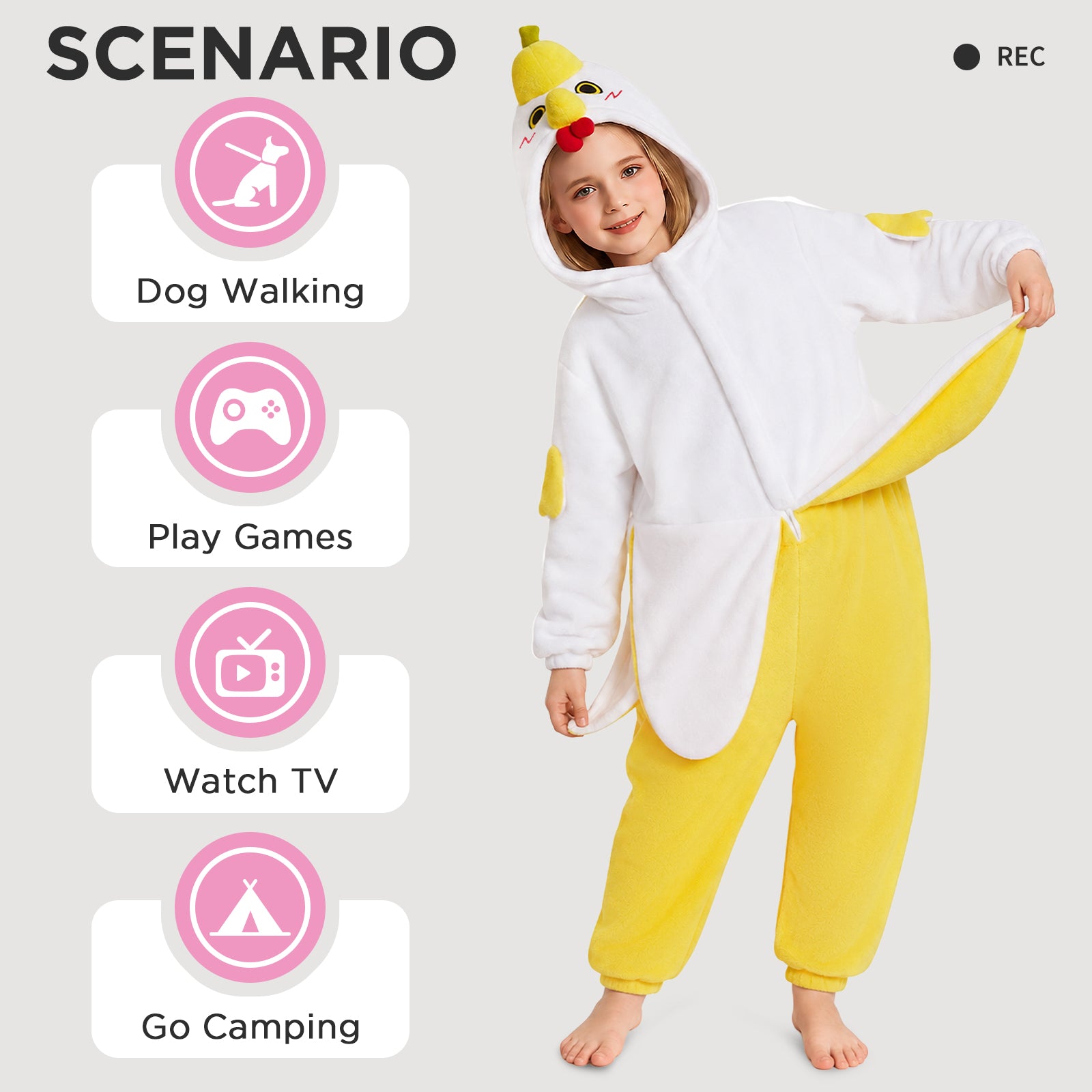 OLAOLA Kids Banana Chicken Animal Onesie Cozy Flannel Pajamas Plush One Piece Childen Cosplay Sleepwear Halloween Christmas Costume