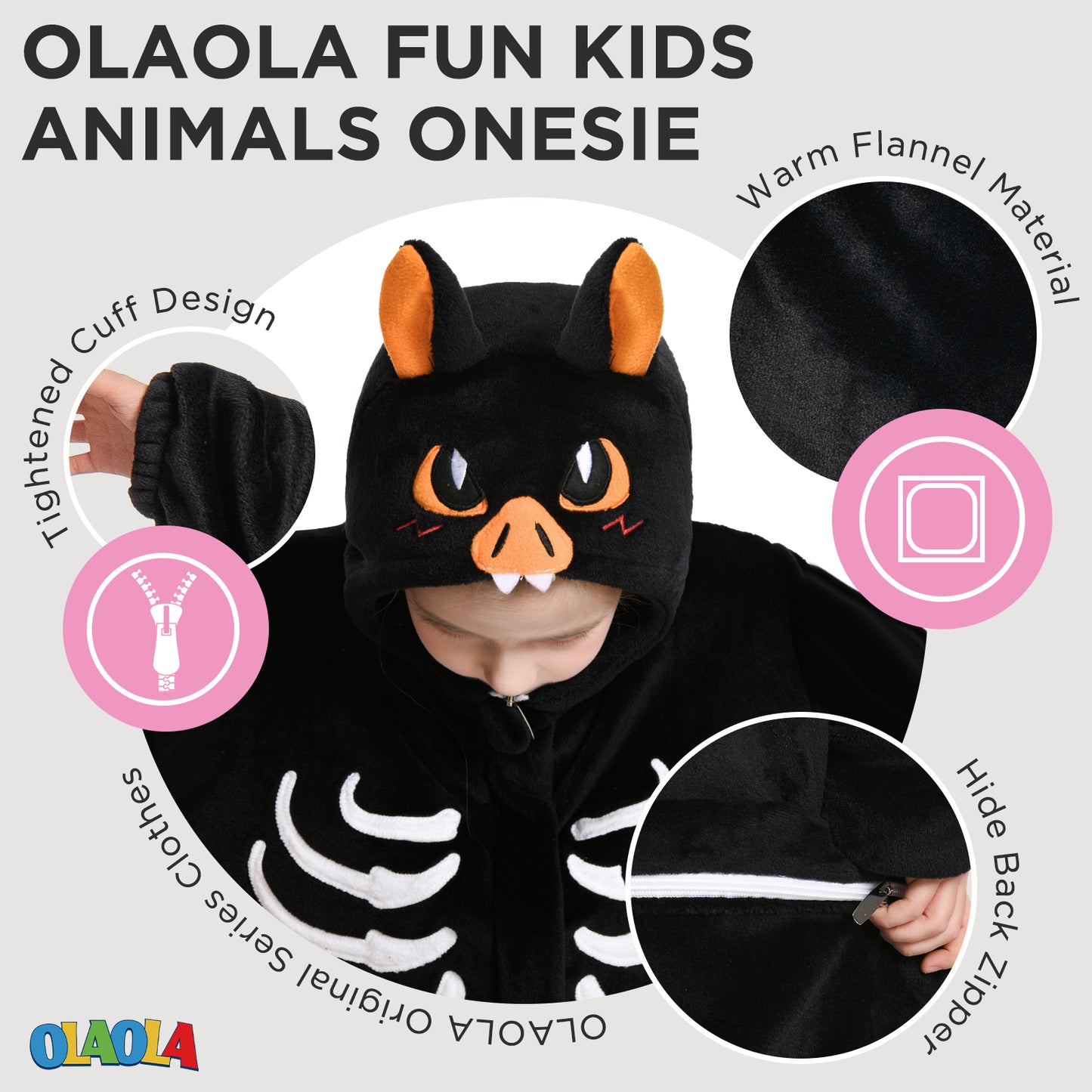 OLAOLA Kids Bat Animal Onesie Halloween Plush Soft Flannel Warm Home Pajamas One-Piece Sleepwear