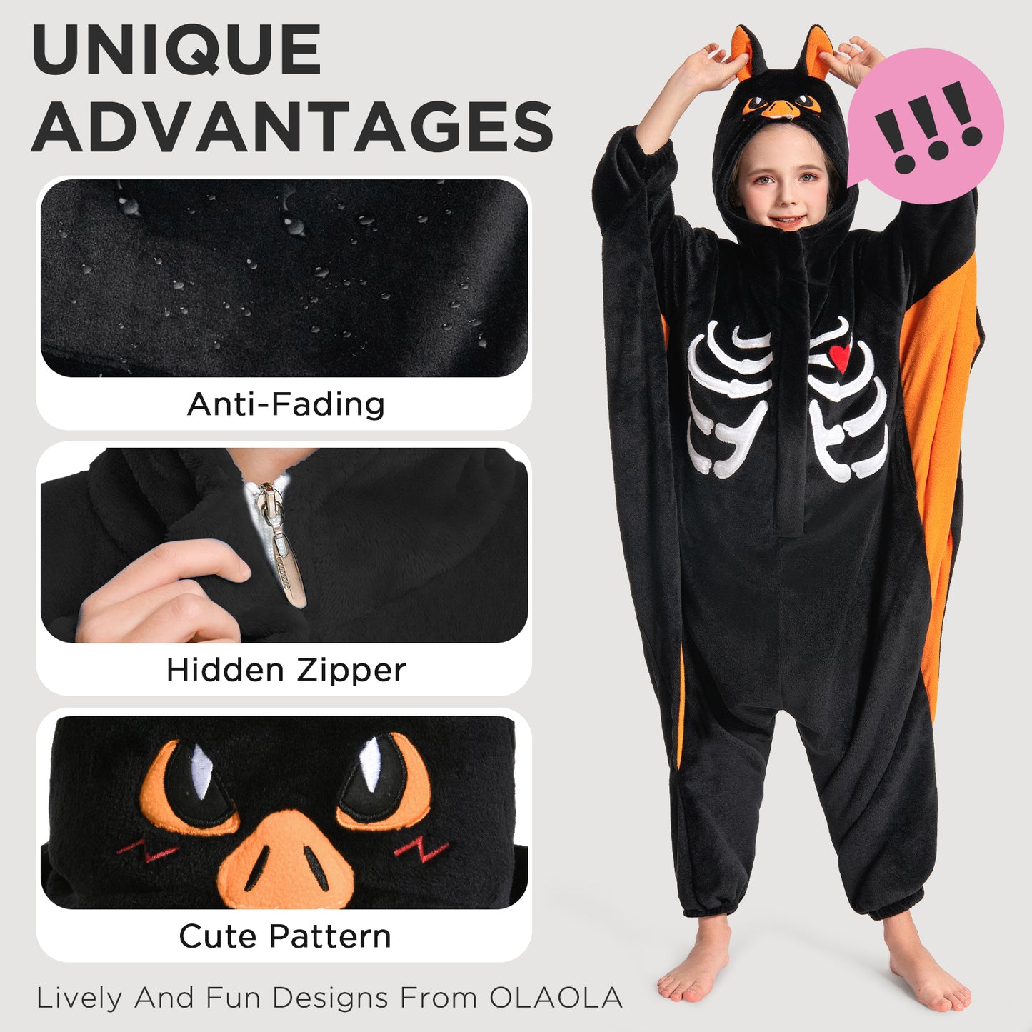 OLAOLA Kids Bat Animal Onesie Halloween Plush Soft Flannel Warm Home Pajamas One-Piece Sleepwear