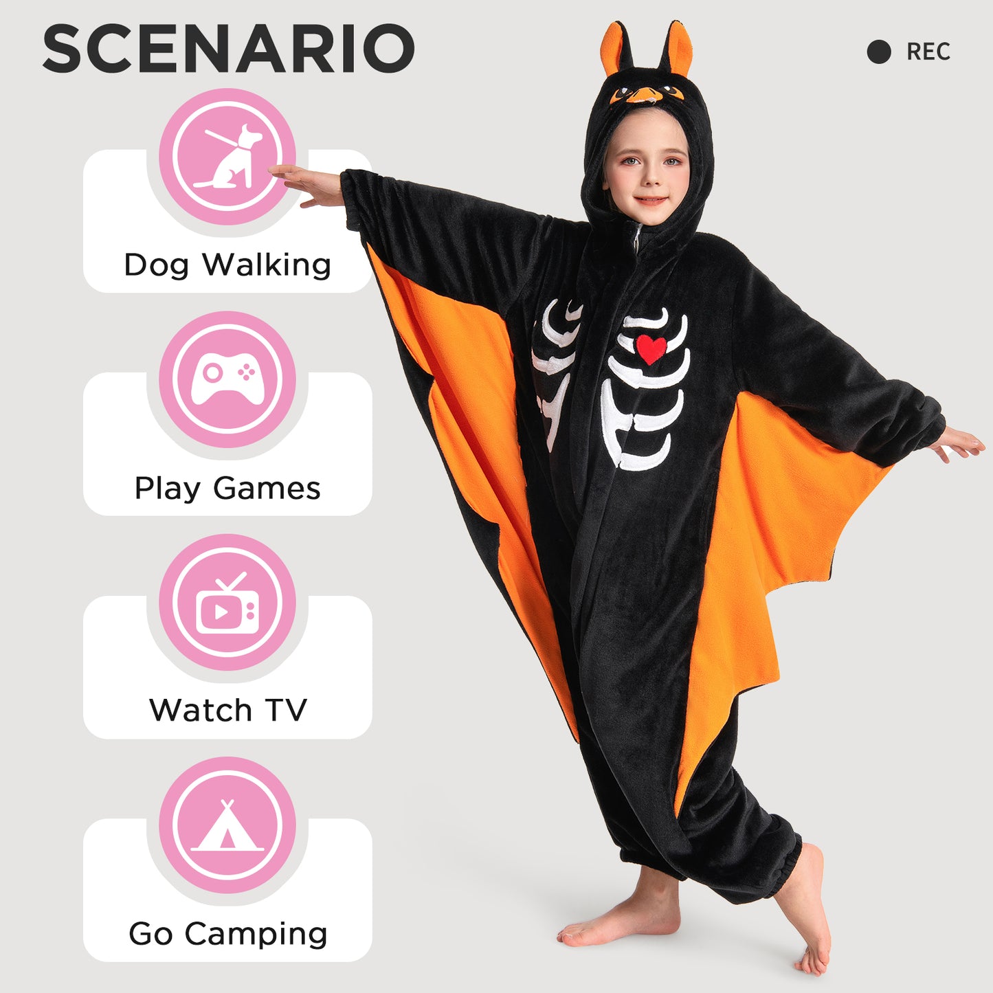 OLAOLA Kids Bat Animal Onesie Halloween Plush Soft Flannel Warm Home Pajamas One-Piece Sleepwear