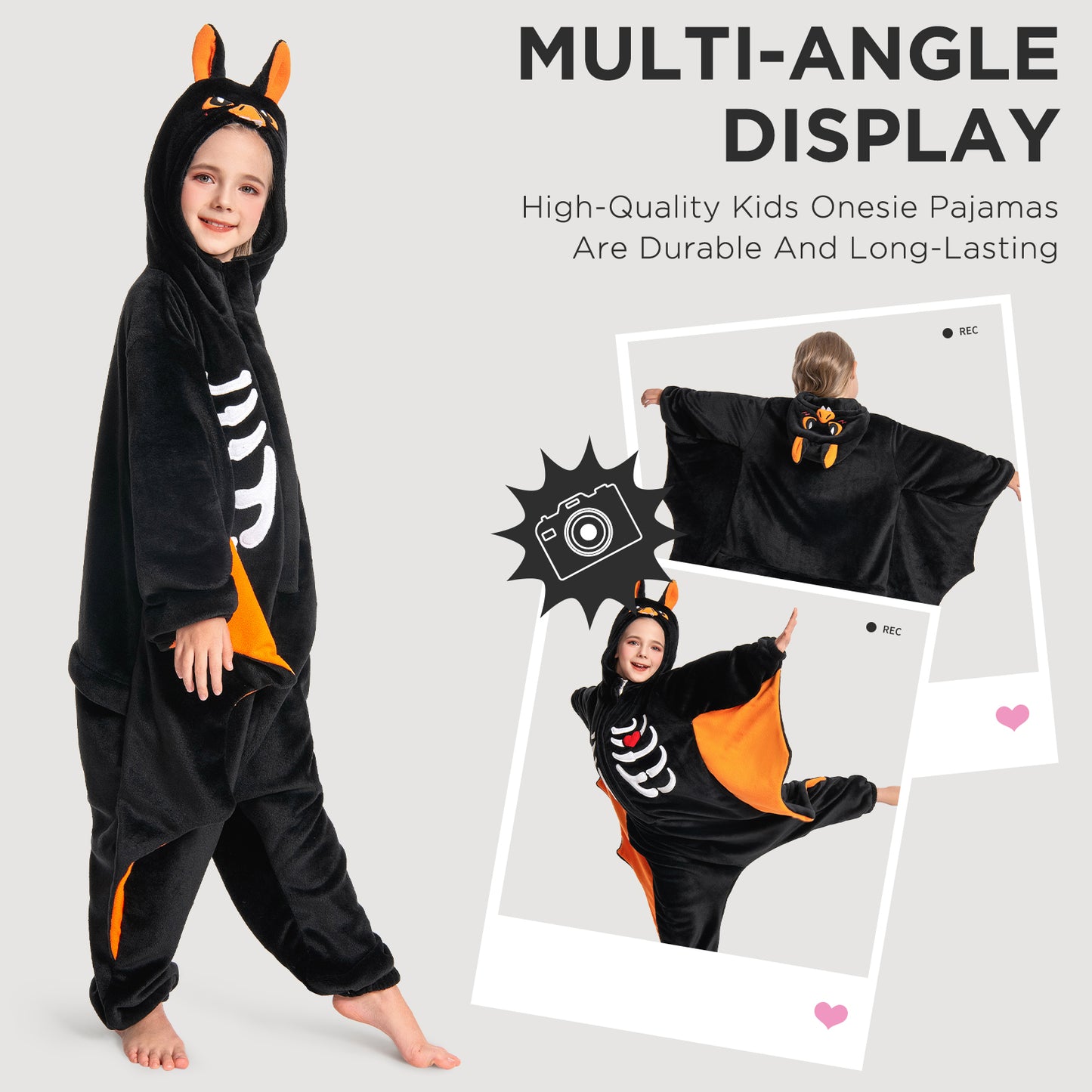 OLAOLA Kids Bat Animal Onesie Halloween Plush Soft Flannel Warm Home Pajamas One-Piece Sleepwear
