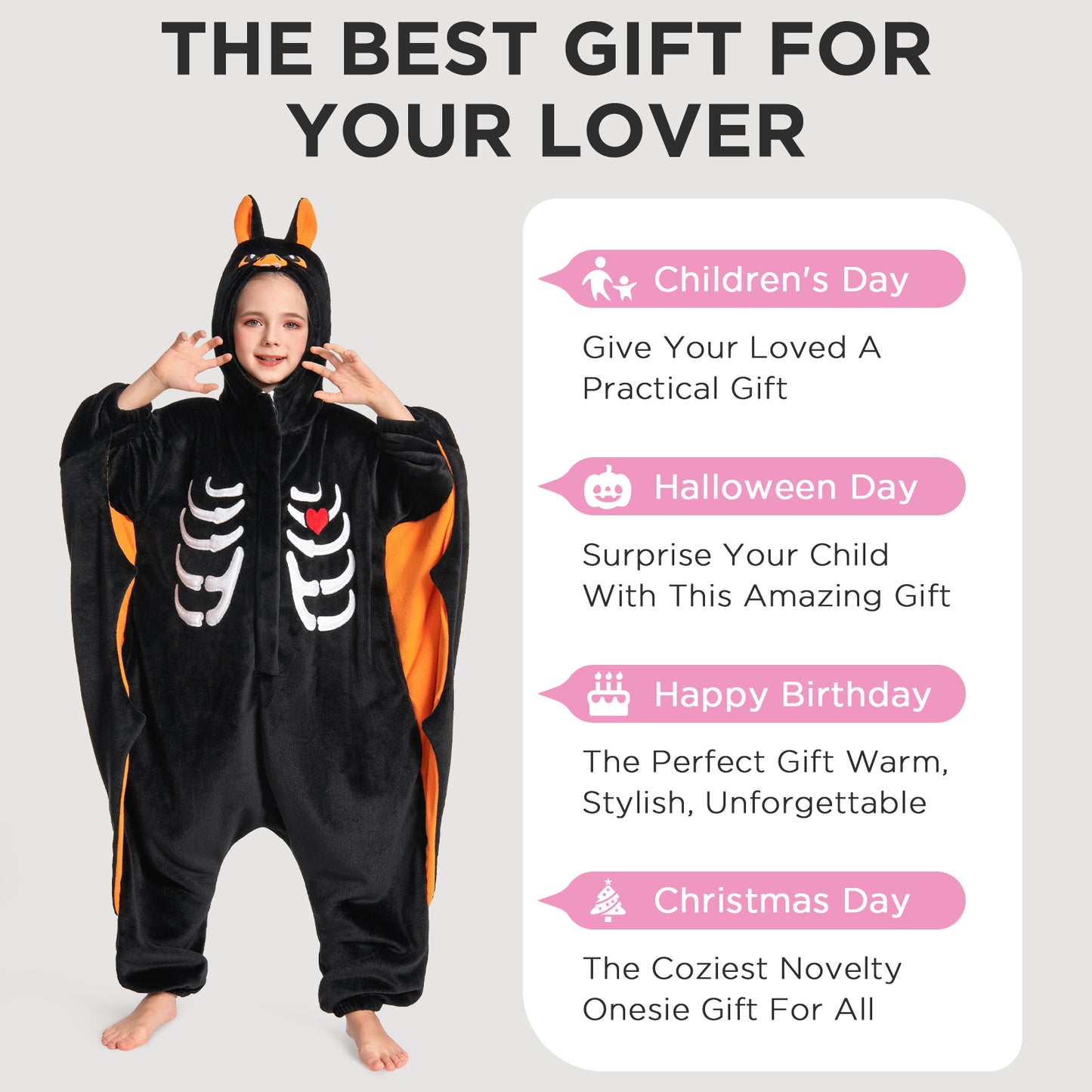 OLAOLA Kids Bat Animal Onesie Halloween Plush Soft Flannel Warm Home Pajamas One-Piece Sleepwear