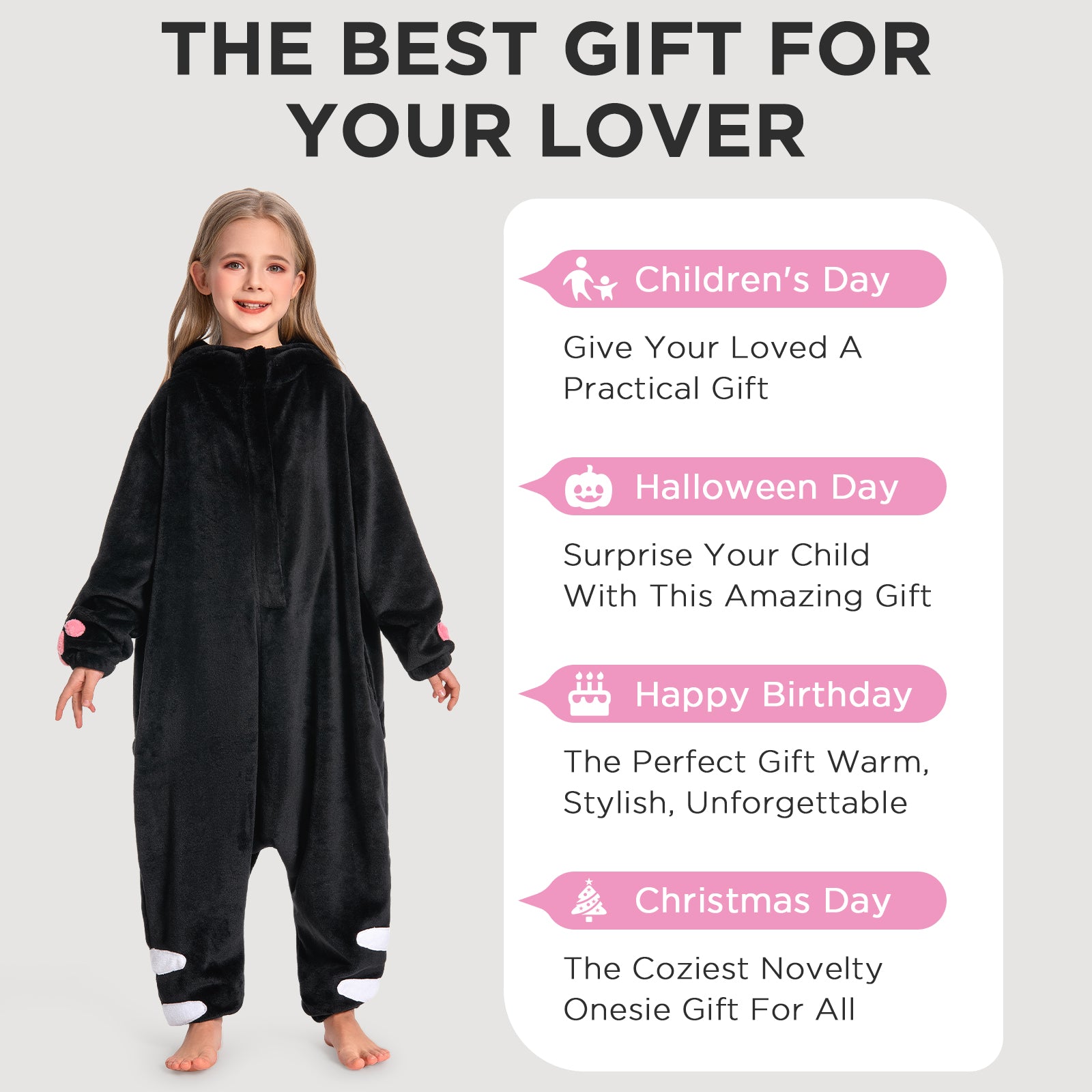 OLAOLA Kids Black Cat Animal Onesie Plush Soft Flannel Warm Home Pajamas One-Piece Sleepwear