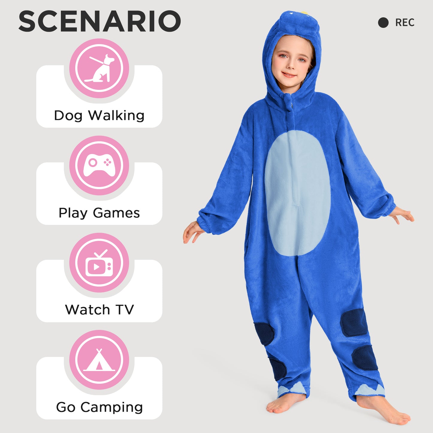 OLAOLA Kids Blue Dinosaur Animal Onesie Plush Soft Flannel Warm Home Pajamas One-Piece Sleepwear