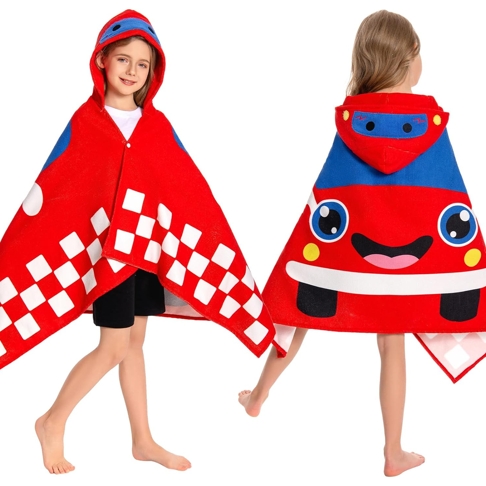 OLAOLA Kids Car Printed Hooded Beach Towels Soft Absorbent Swim Pool Towels Poncho Toddler Bath Towel Wrap Poncho for Boys Girls