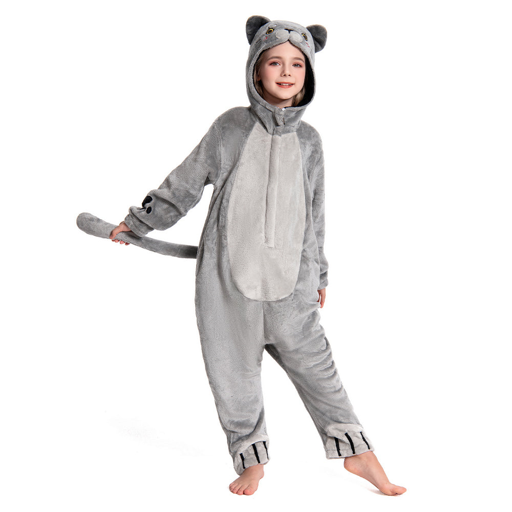 OLAOLA Kids Cat Animal Onesie Plush Soft Flannel Warm Home Pajamas One-Piece Sleepwear