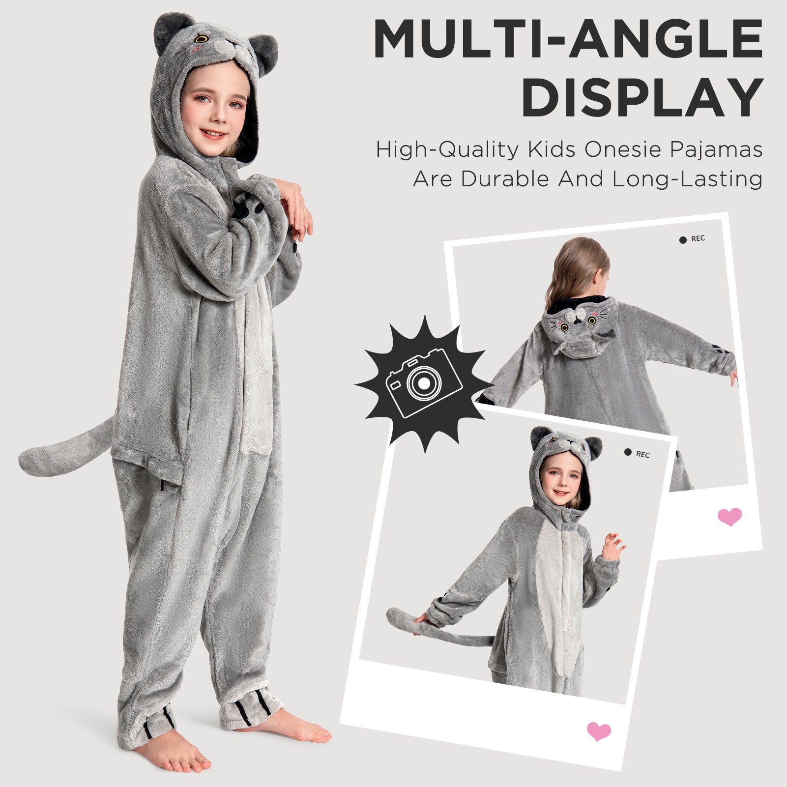 OLAOLA Kids Cat Animal Onesie Plush Soft Flannel Warm Home Pajamas One-Piece Sleepwear