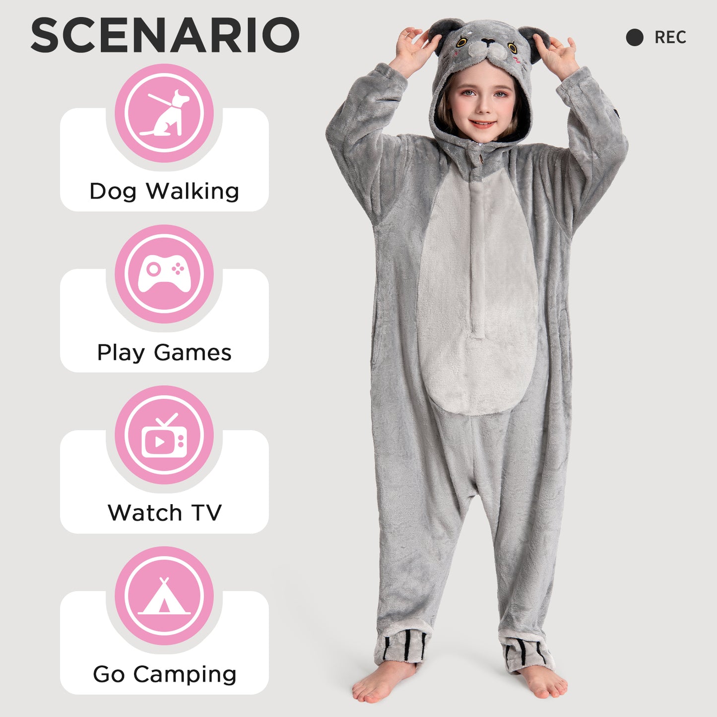 OLAOLA Kids Cat Animal Onesie Plush Soft Flannel Warm Home Pajamas One-Piece Sleepwear