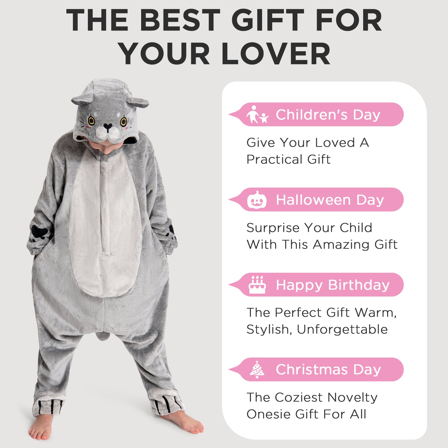 OLAOLA Kids Cat Animal Onesie Plush Soft Flannel Warm Home Pajamas One-Piece Sleepwear