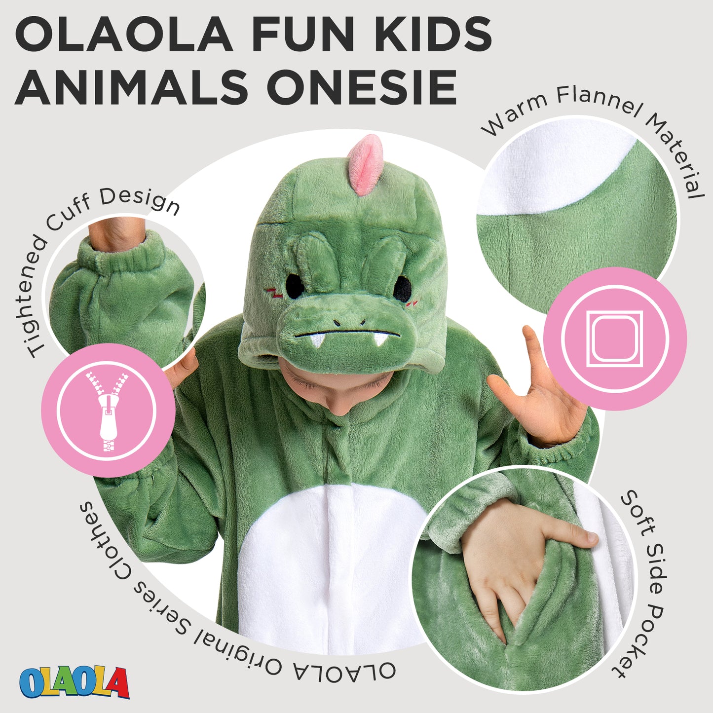 OLAOLA Kids Dinosaur Animal Onesie Plush Soft Flannel Warm Home Pajamas One-Piece Sleepwear