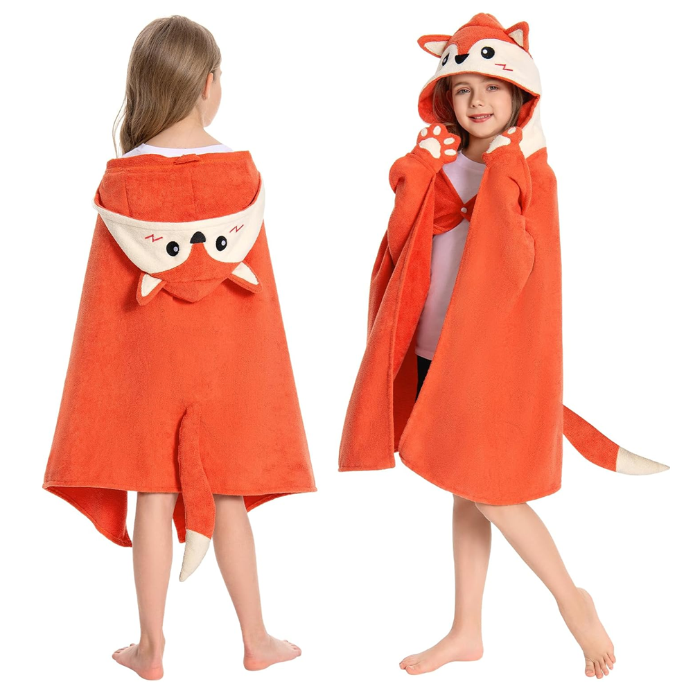 OLAOLA Kids Fox Hooded Beach Towels Soft Absorbent Swim Pool Towels Poncho Animal Onesie