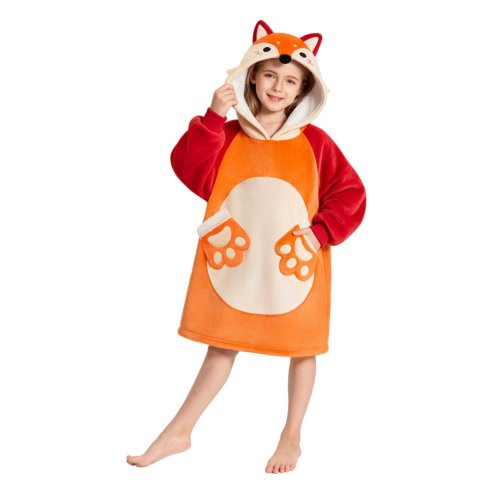 OLAOLA Kids Fox Wearable Blanket Hoodie Oversized Animal Onesie Soft Warm Cozy Homewear With Pocket For Children