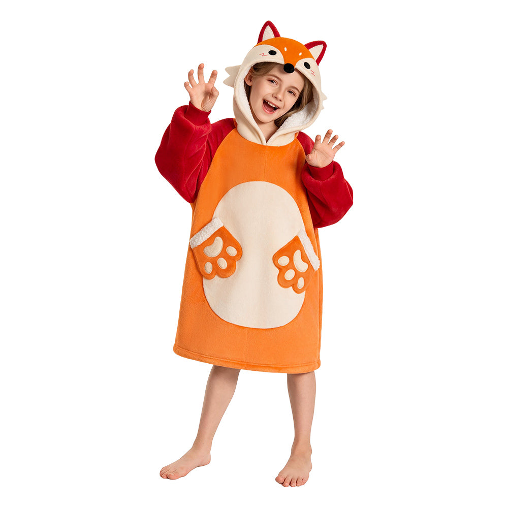 OLAOLA Kids Fox Wearable Blanket Hoodie Oversized Animal Onesie Soft Warm Cozy Homewear With Pocket For Children 