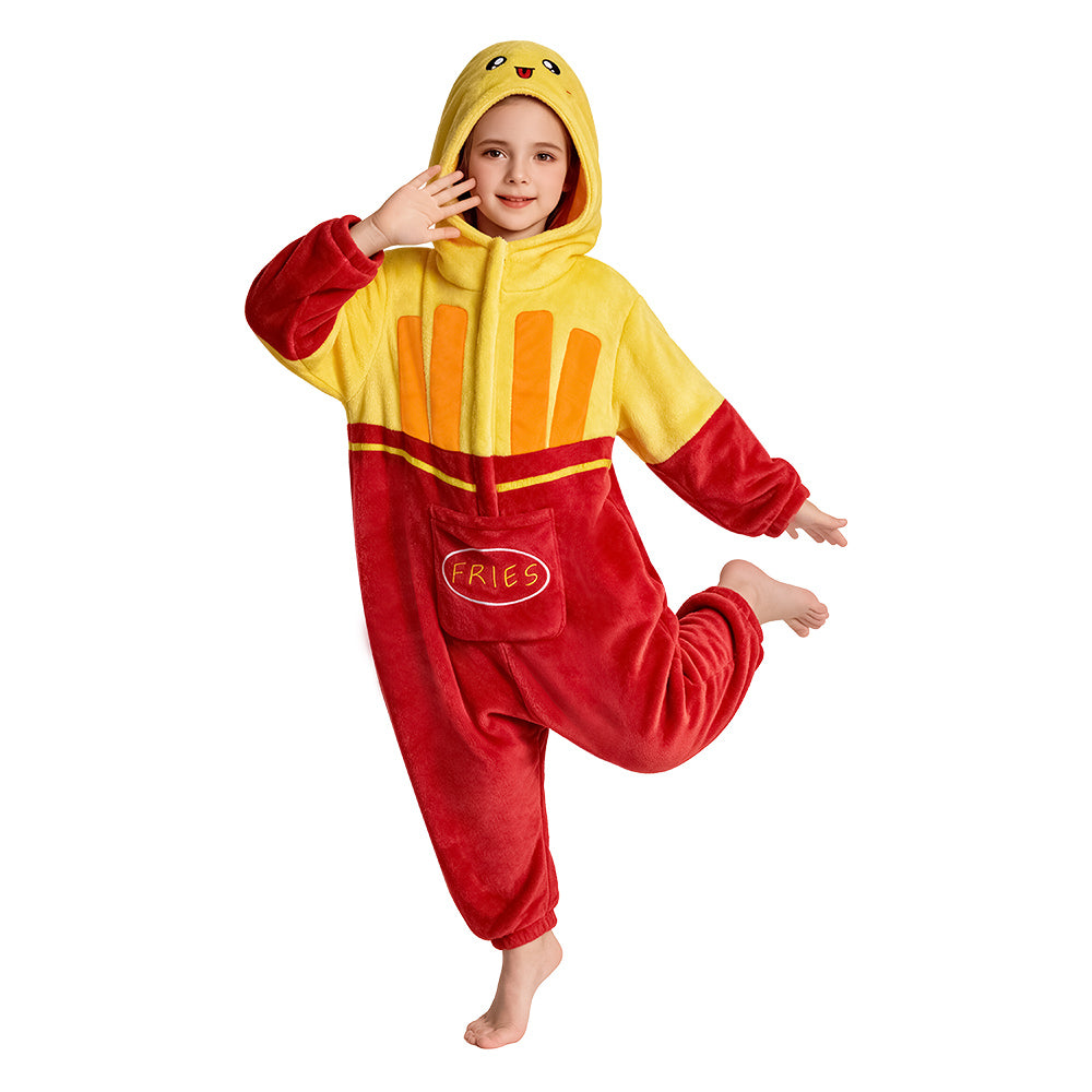 OLAOLA Kids French Fries Jumpsuit Children Pajamas Costume Soft Cozy Flannel Onesie Halloween Cosplay Costume