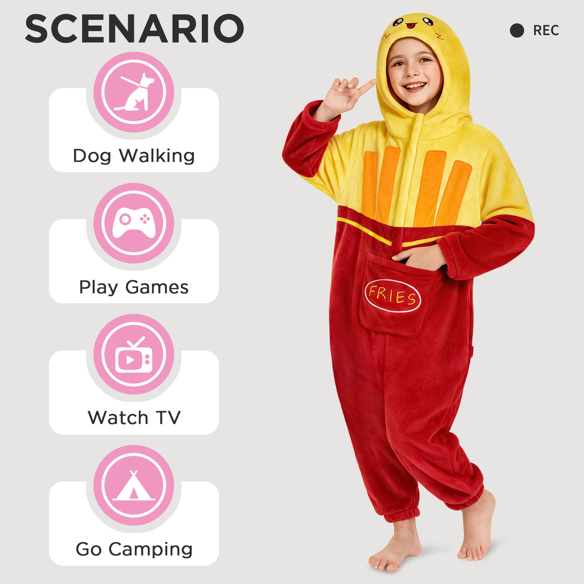 OLAOLA Kids French Fries Jumpsuit Children Pajamas Costume Soft Cozy Flannel Onesie Halloween Cosplay Costume